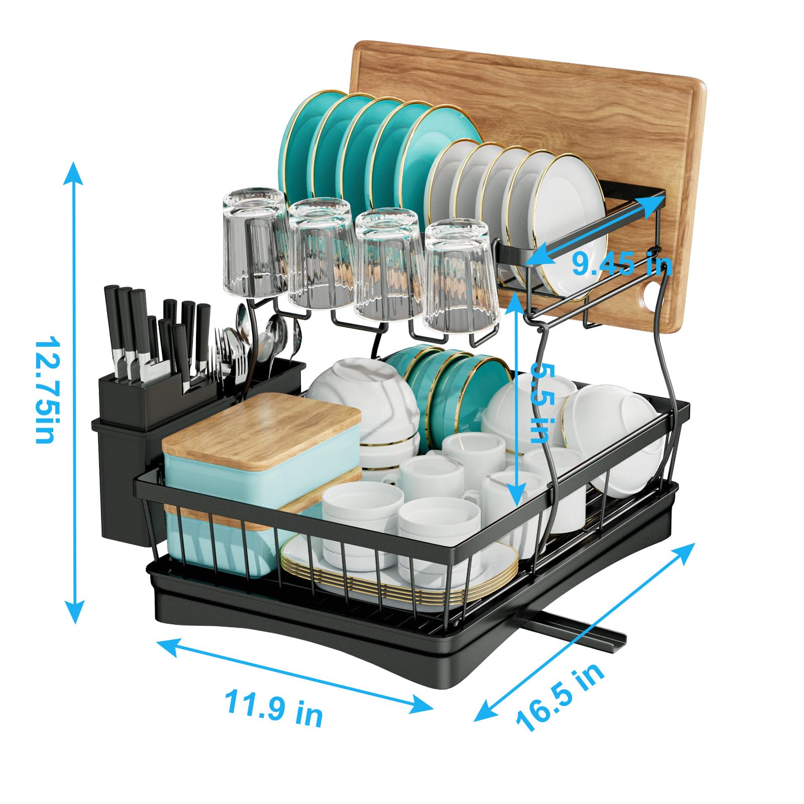 7 Code Large Dish Drying Rack For Kitchen Counter, Detachable Large Capacity Dish Drainer Organizer With Utensil Holder, 2-Tier