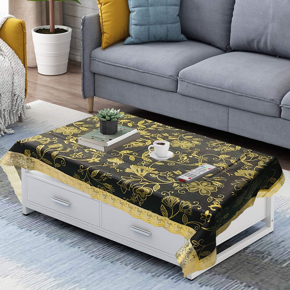 Homerz Waterproof & Antislip Centre Table Cover (40x60 Inch, Golden Floral)(Plastic, Round, Pack of 1)