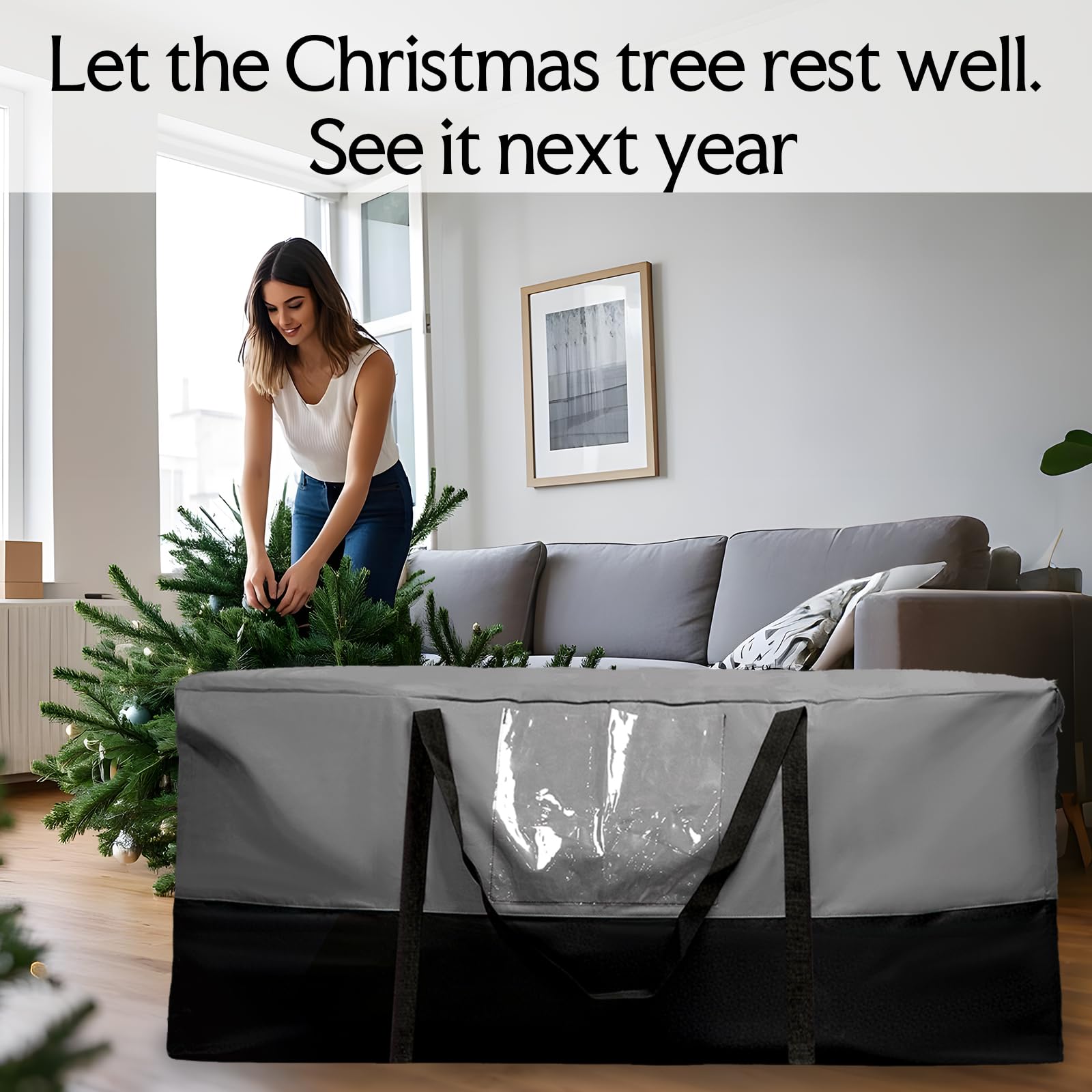 Christmas Tree Storage Bag,Fits Up 10 Ft Tall Artificial Trees,600D Oxford Material,Heavy Duty Tree Bag,Dampproof Storage Bags w