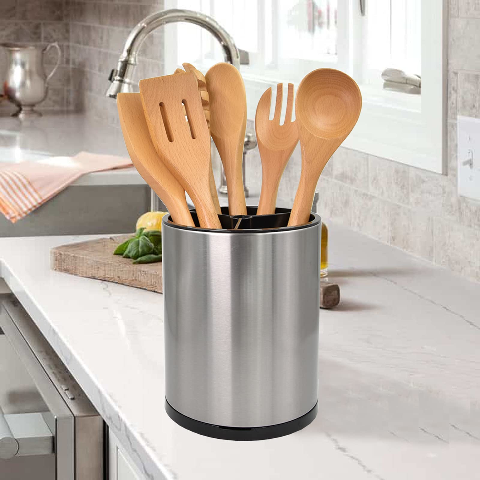 Wskc Stainless Steel Rotating Utensil Holder, 6.2L X 6.2W X 8H