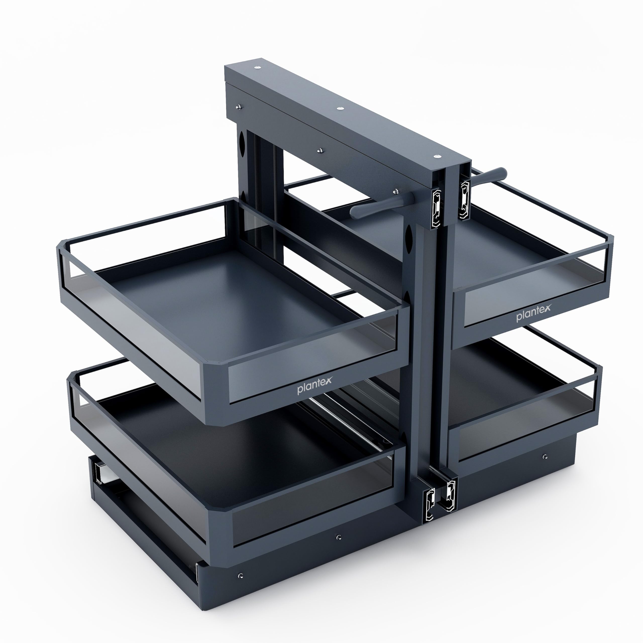 Plantex Magic Corner Pull Out Organizer For Modular Kitchen/Soft Close 2 Tier Toughened Glass Basket/Left & Right Opening Corner