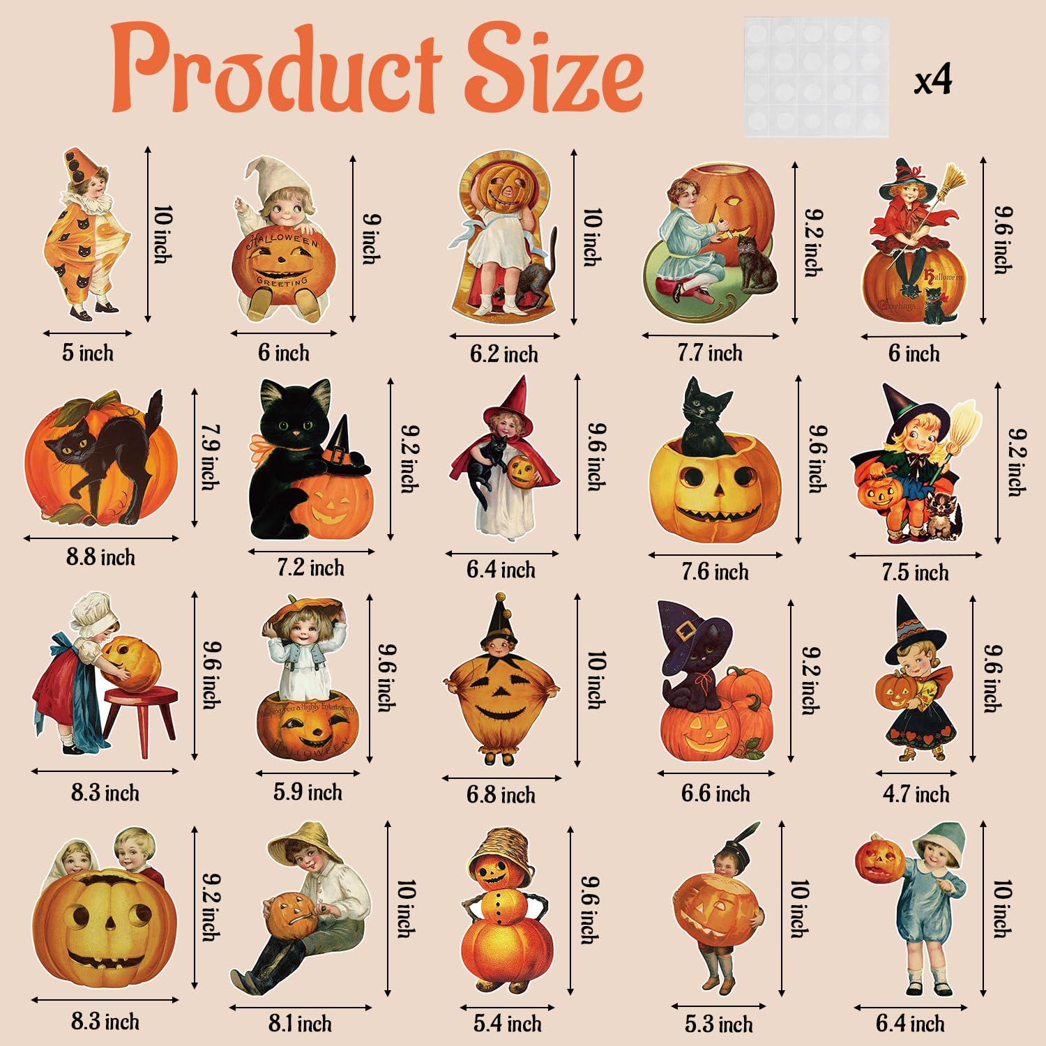 K1tpde 24PCS Vintage Halloween Cutout Home Decoration, Pumpkin Witch Cutout Decor, Large Size Halloween Cutouts Cardstock, Retro