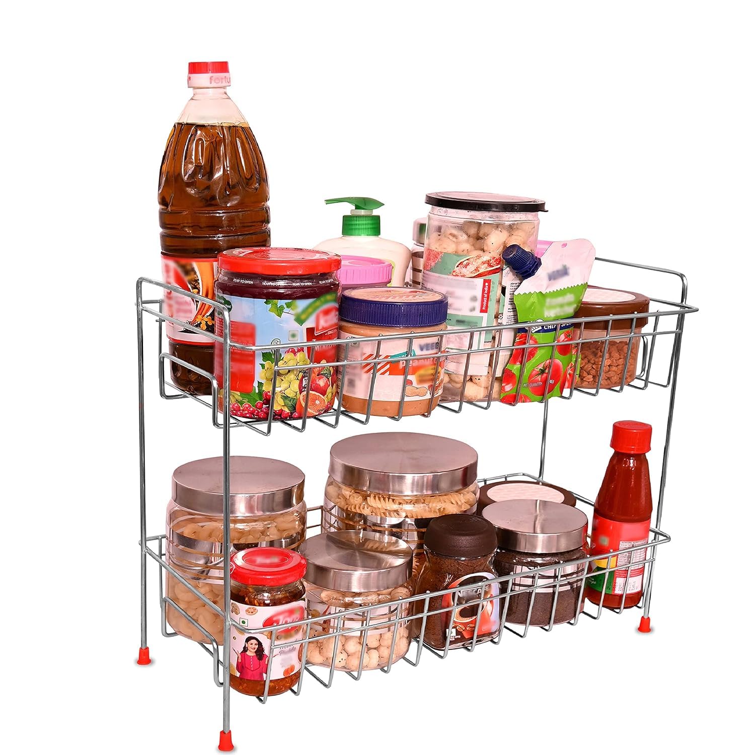 12For Collection Multipurpose Stainless Steel Spice 2Tier Layer Fruits & Vegetables Utensils Trolley Organizer Container Basket