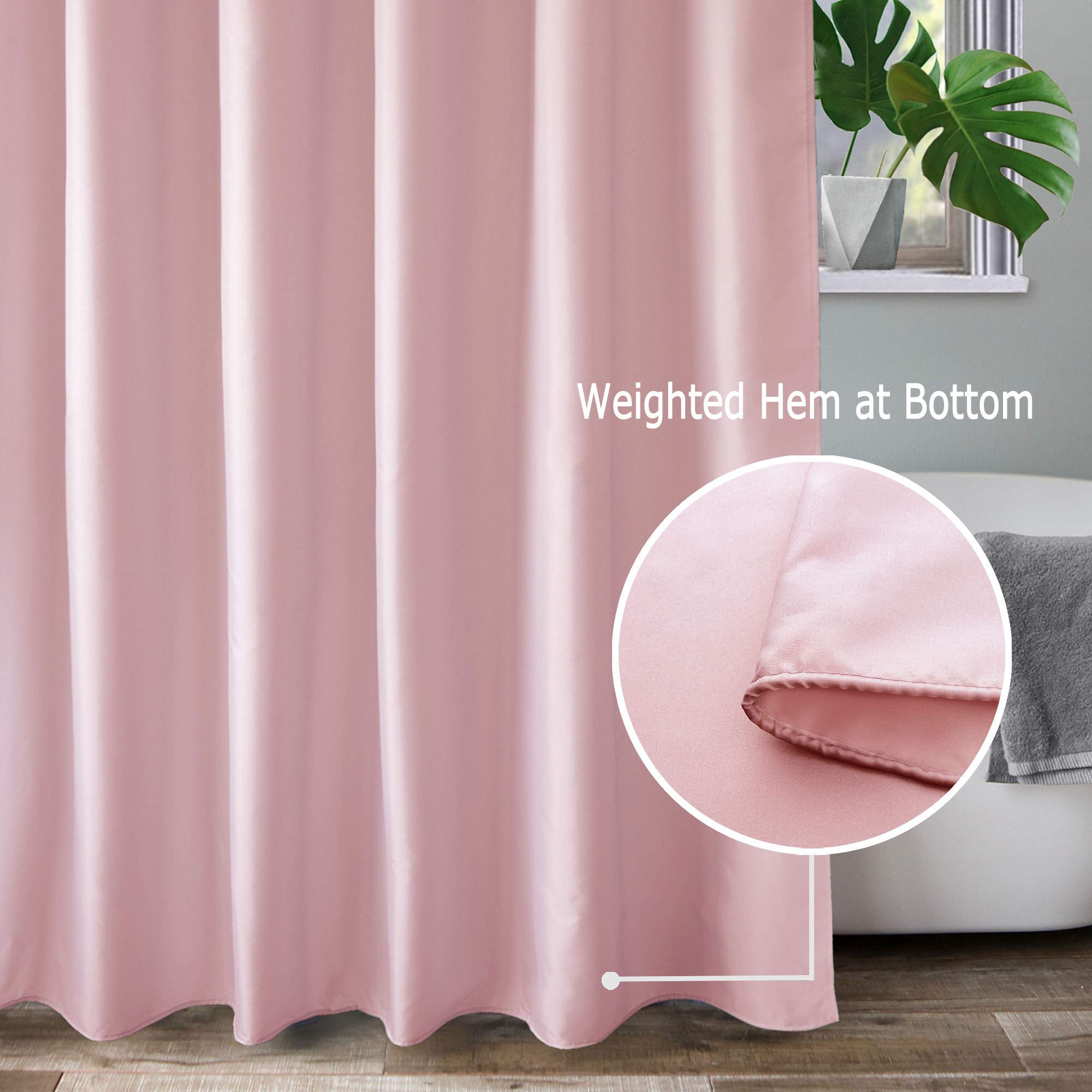 AooHome Solid Pink Shower Curtain  Fabric Weighted Hem Shower Liner with Hooks  Reinforced Metal Grommets  Waterproof  72x75 inch