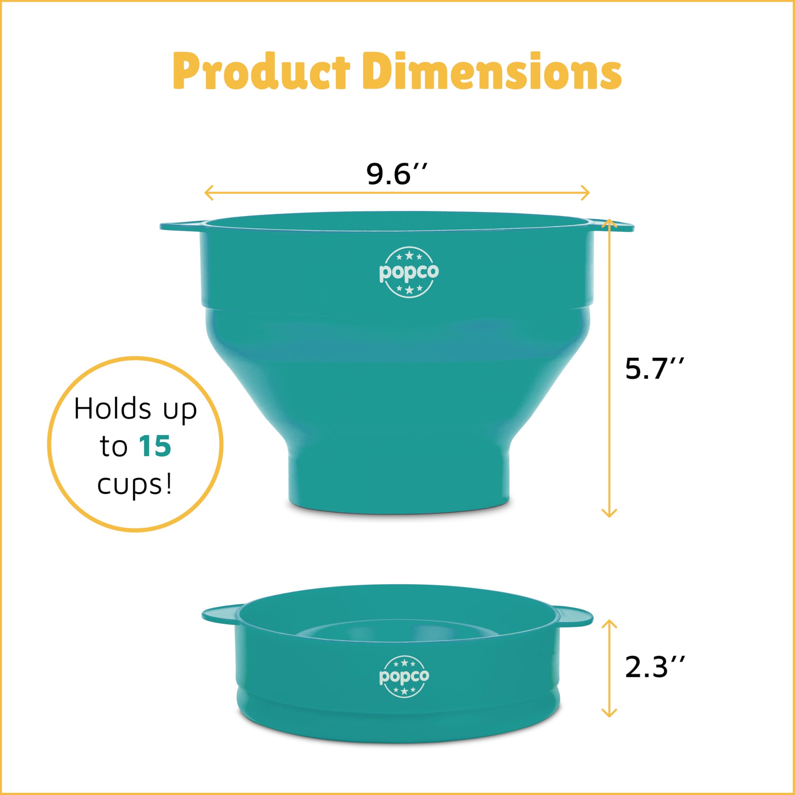 The Original Popco Silicone Microwave Popcorn Popper with Handles  Silicone Popcorn Maker  Collapsible Popcorn Bowls Bpa Free and Dishwasher Safe - 15 Colors Available (AQUA)