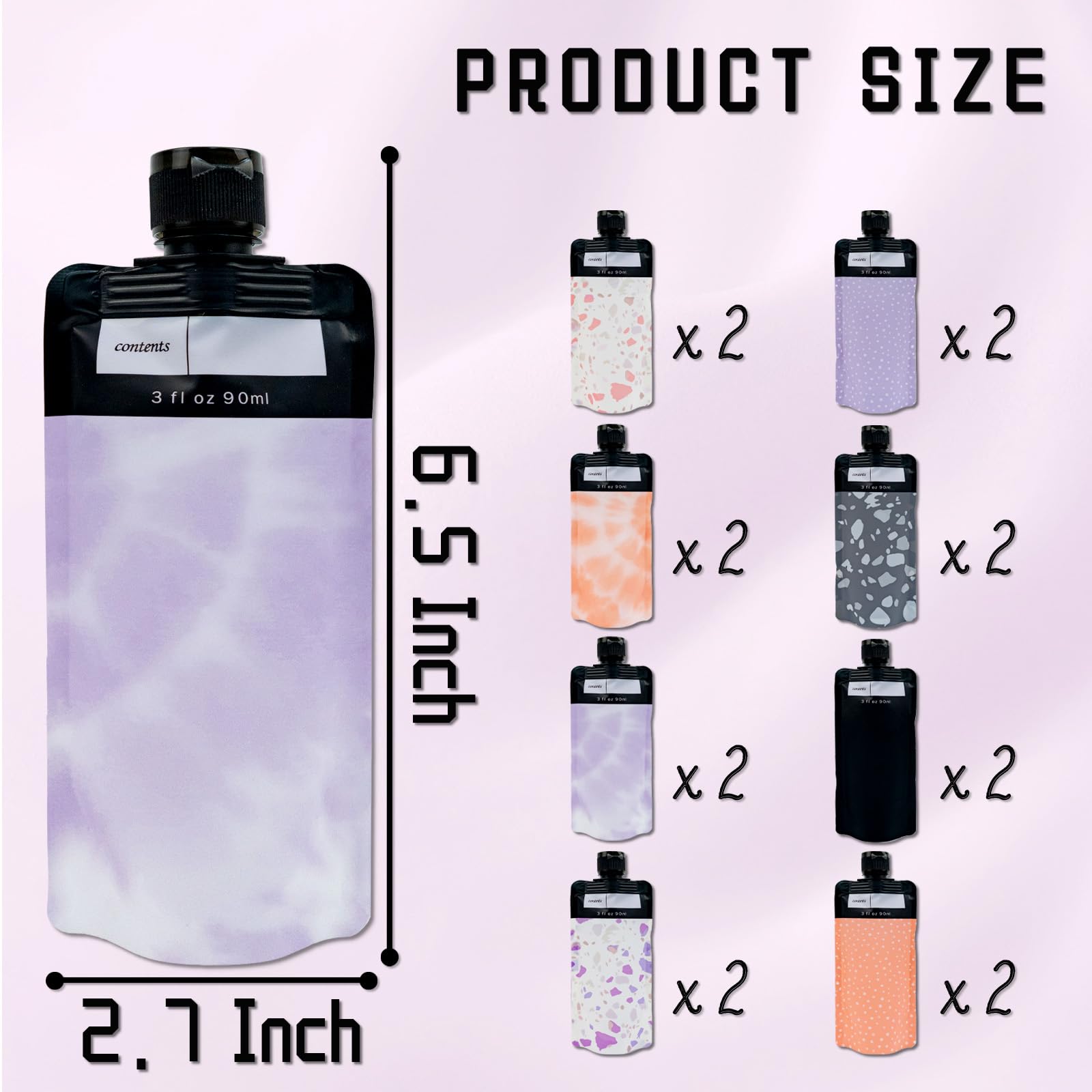 Binxus 16 Pcs Leak Proof Empty Squeeze Pouches, Portable Travel Fluid Makeup Packing Bag Plastic Refillable Squeeze Pouches For