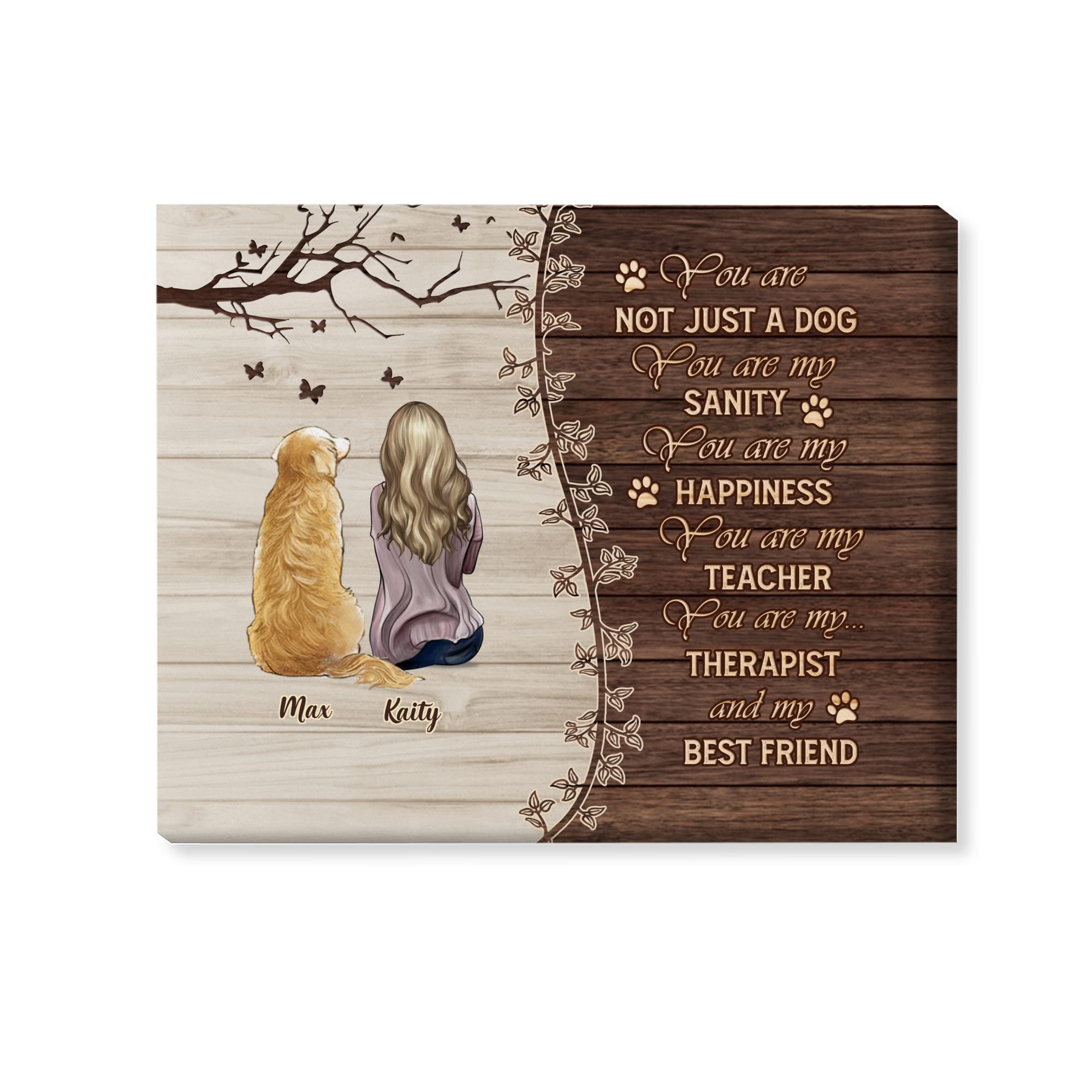 Gossby Custom A Girl And Her Dog Wrapped Canvas Wall Art - Personalized Dog Lover Gift For Women With Design, Name, Dog Breed -