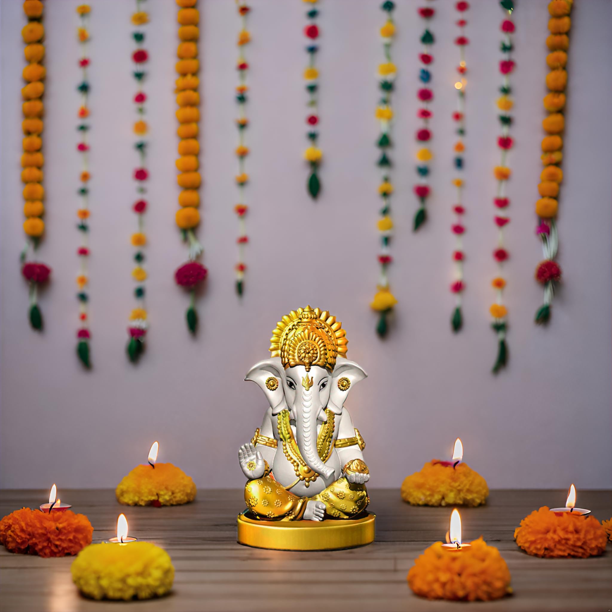 Signamio Handcrafted White Ganesha Idol For Car Dashboard Item: Ganesh Ji, Ganpati Bappa Murti For Home Decor - Exquisite Car Go