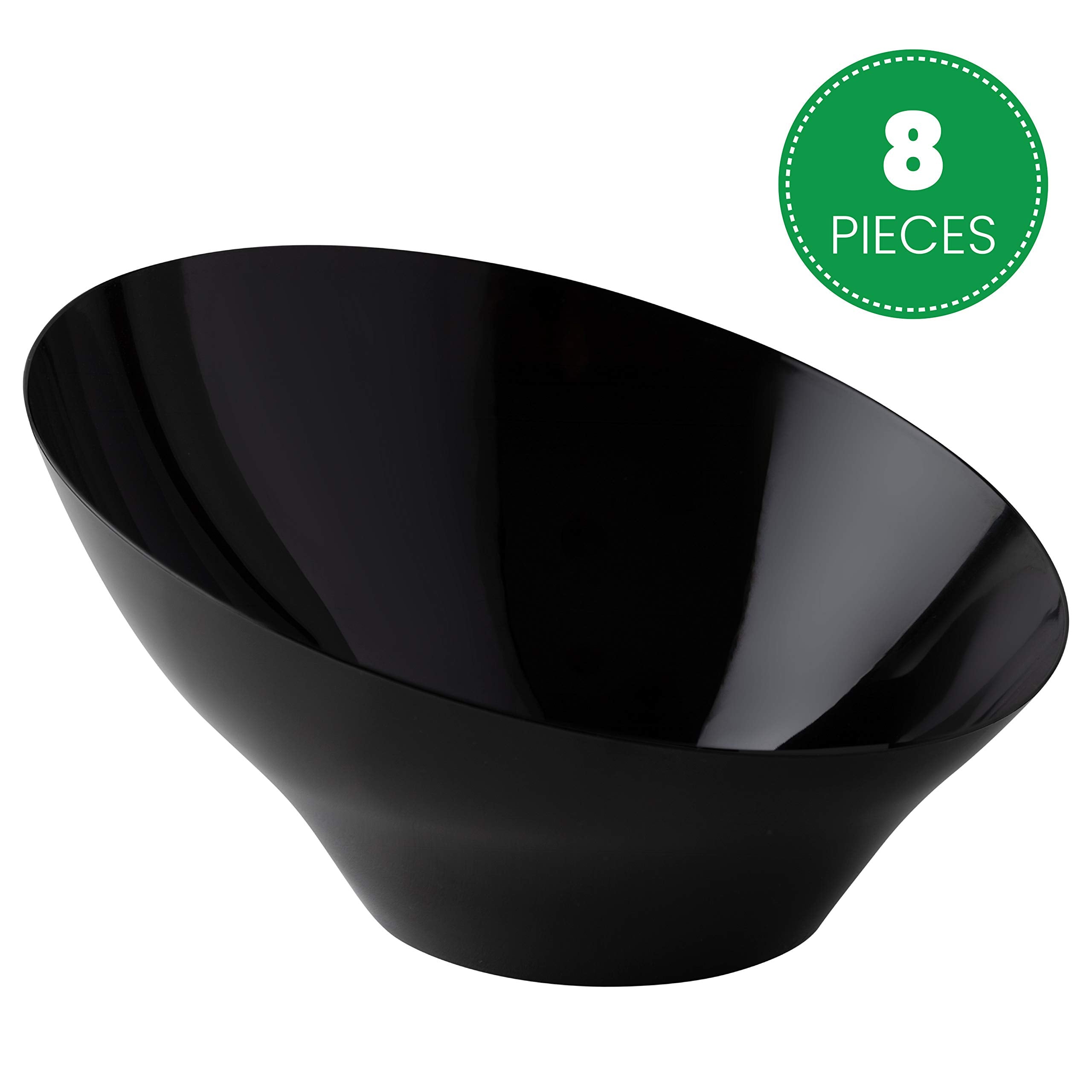Plasticpro Disposable Angled Plastic Bowls Round Small Serving Bowls  Party Snack or Salad Bowl  Heavy Duty  Elegant Black  pack of 8