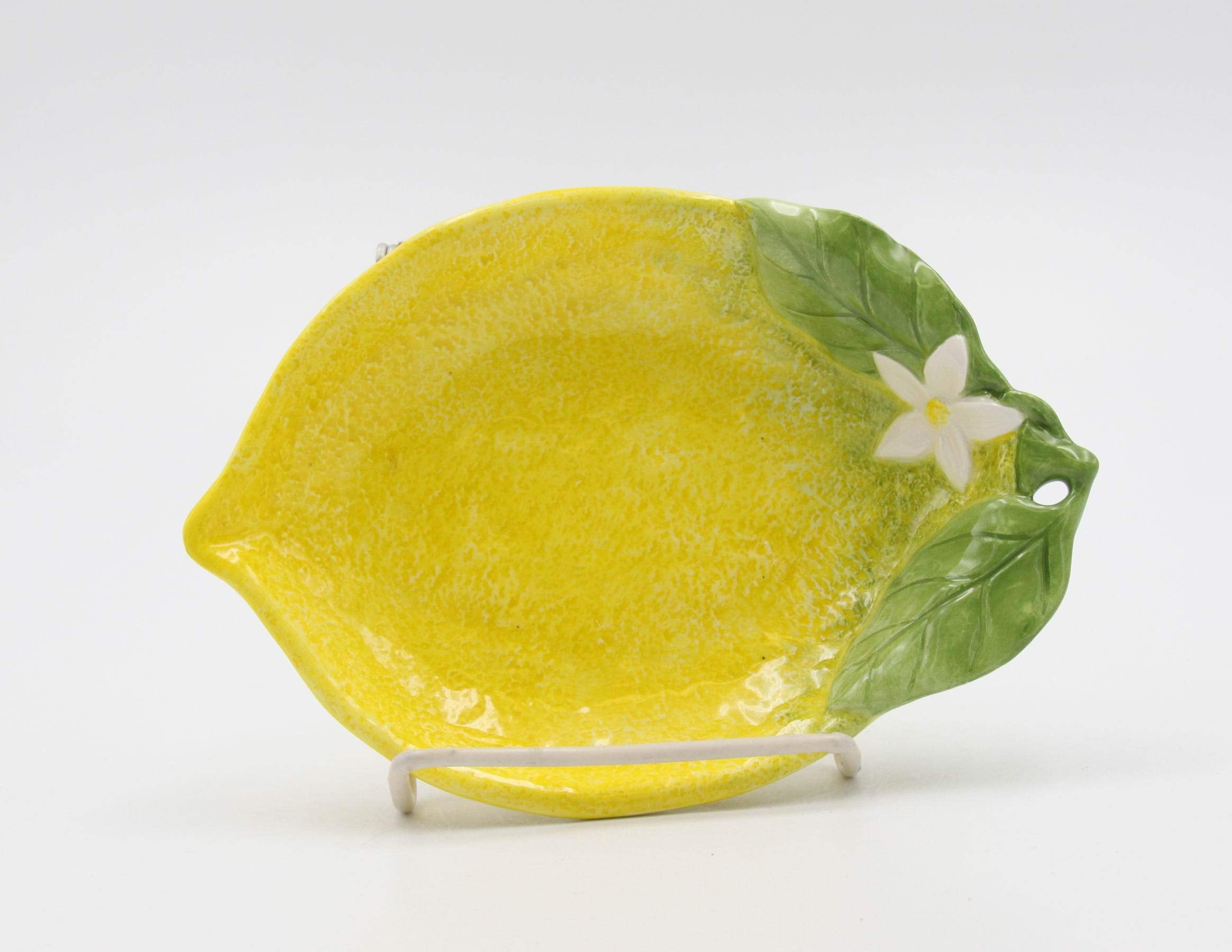 Cosmos Gifts Fine Ceramic Lemon Hill Lemon With White Lemon Flower Design Candy Dish Set Of 2 (2 Pcs Set), 6-7/8''