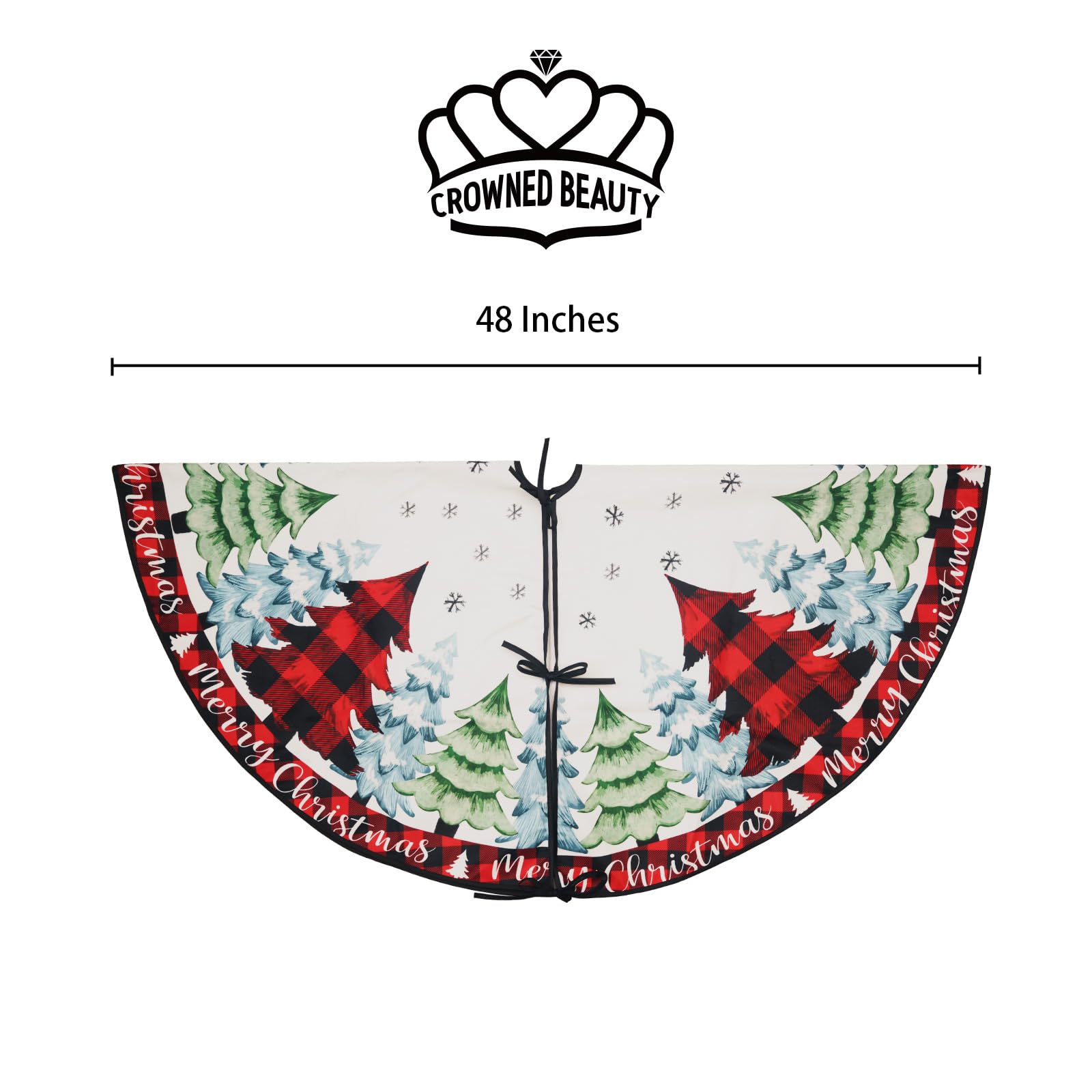 CROWNED BEAUTY Christmas Tree Skirt Collar 48 Inch Pine Trees Red Plaid Soft Farmhouse Holiday Decoration (Red Plaid) TS41