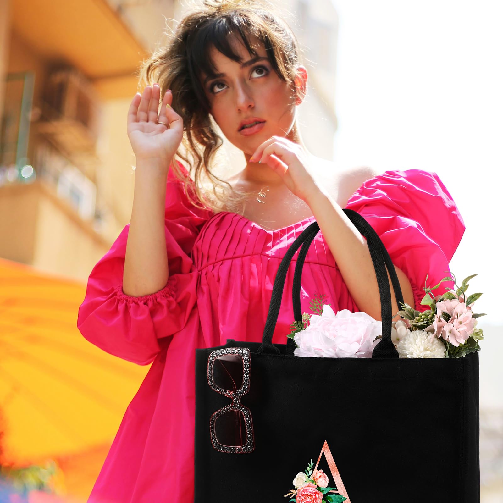 Huhumy Initial Canvas Tote Bag For Women Personalized Birthday Gift Tote Bag Makeup Bag Monogram Initial Tumbler For Women(A)