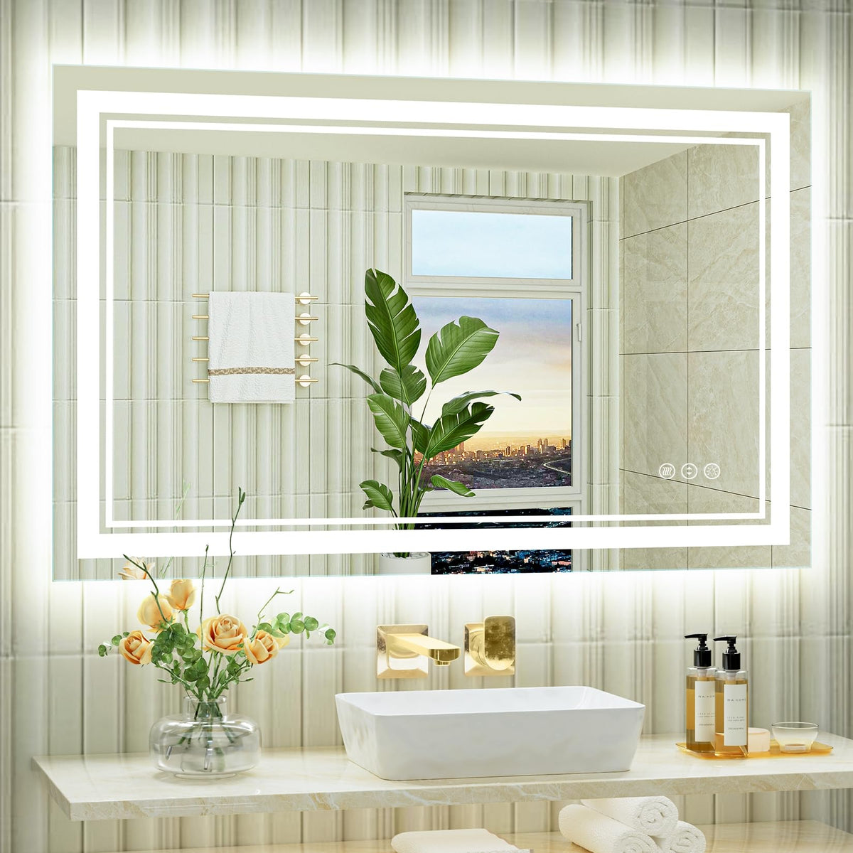 Awandee Led Mirror For Bathroom 48X30, Front And Backlit Bathroom Mirror With Lights, Anti-Fog Lighted Vanity Mirror Wall Mounte