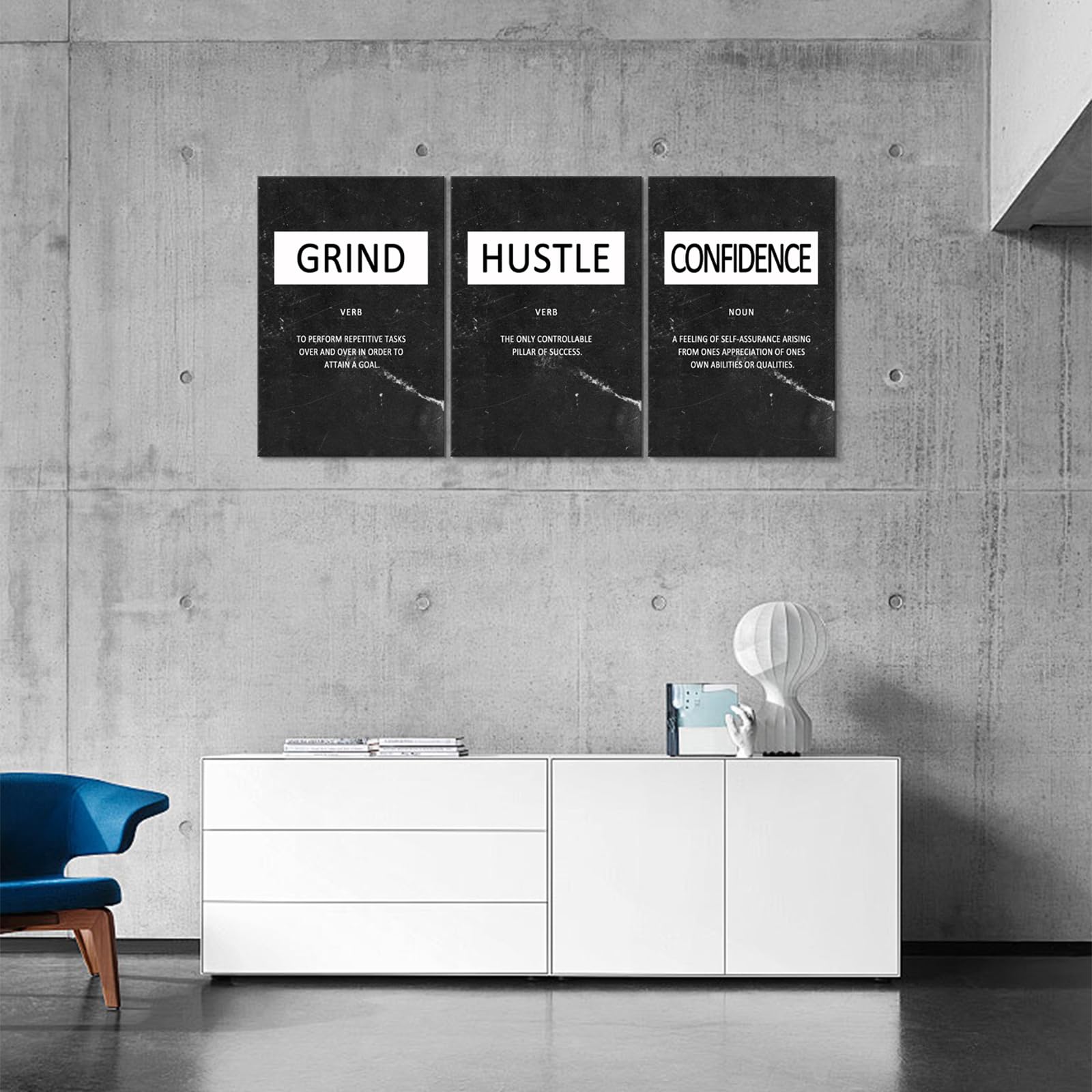 Kawahone Inspirational Canvas Wall Art - Grind Hustle Confidence Motivational Wall Art, Positive Quotes Wall Poster For Living R