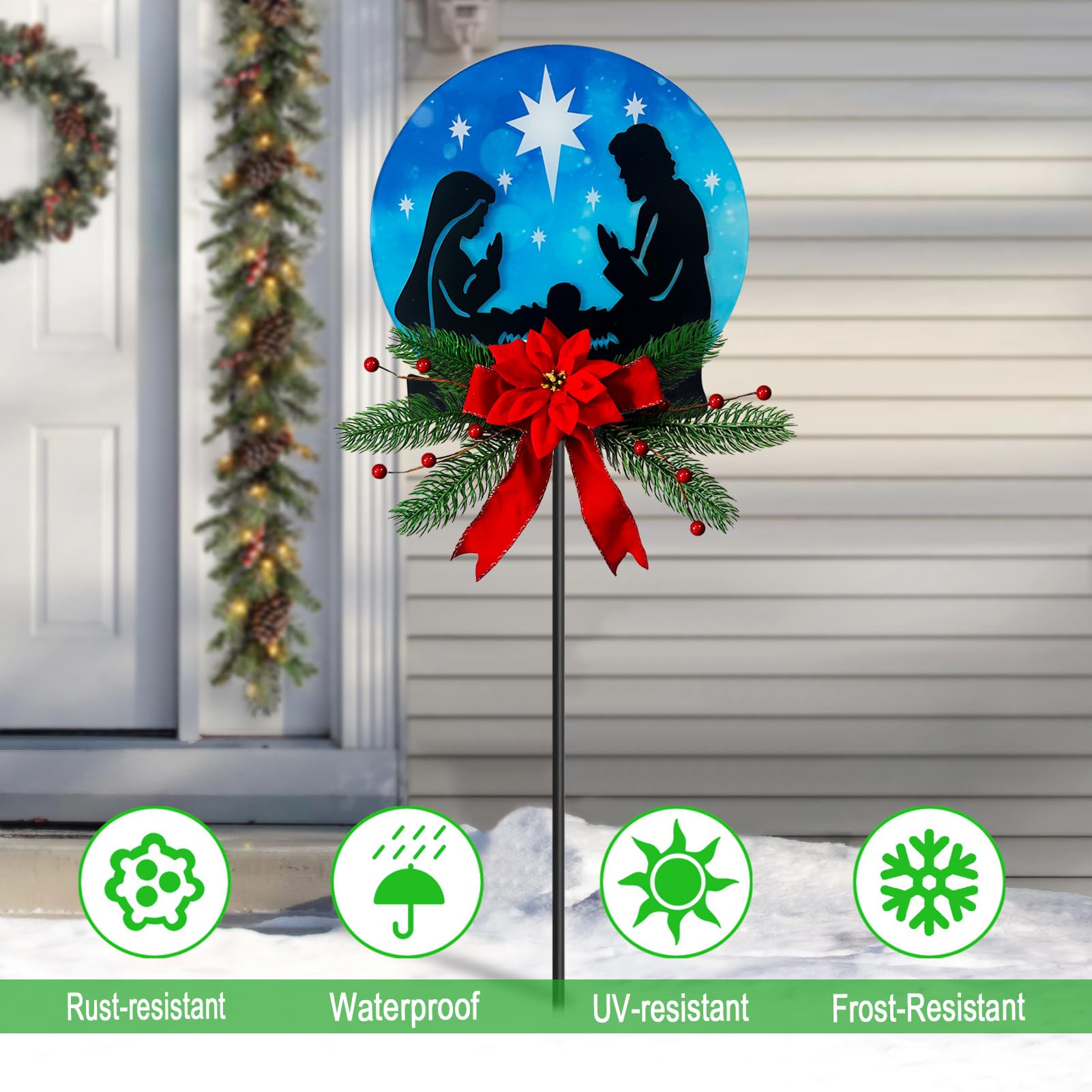 VV-Ladybug Christmas Jesus Solar Garden Stake Decor Outdoor Waterproof LED Lighted Yard Art Religious Xmas Decor for Patios Cour