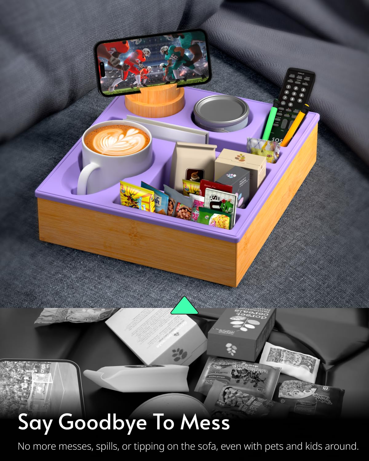 Couch Cup Holder Tray - Couch Organizer Caddy, Silicone Beach Caddy With Cup Holder, Sofa And Bed Drink Holder And Couch Tray Ta