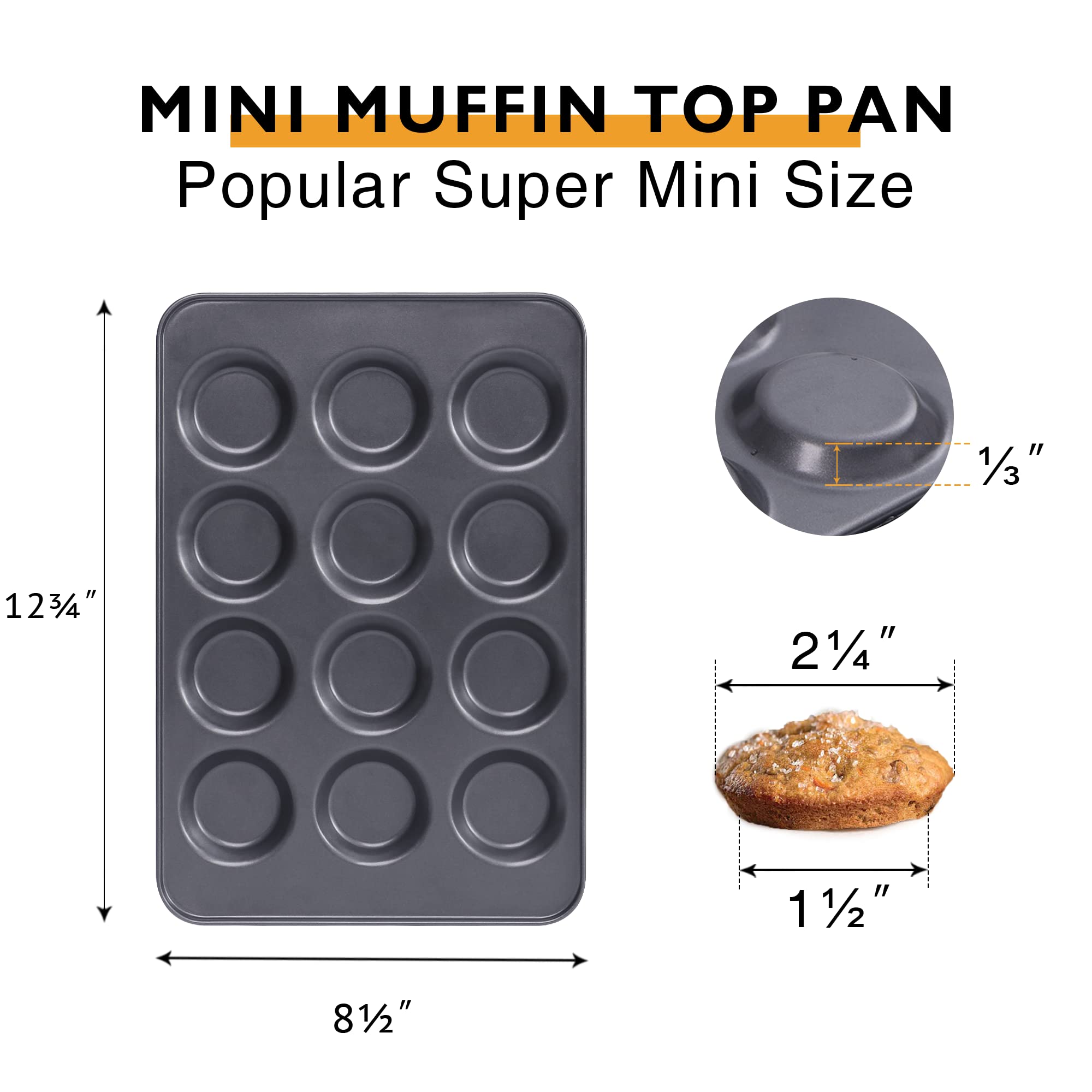 Hongbake Mini Muffin Top Pan For Baking, Premium 12 Cavity Small Whoopie Pie Pan, Nonstick Yorkshire Pudding Pan For Pansuffin,