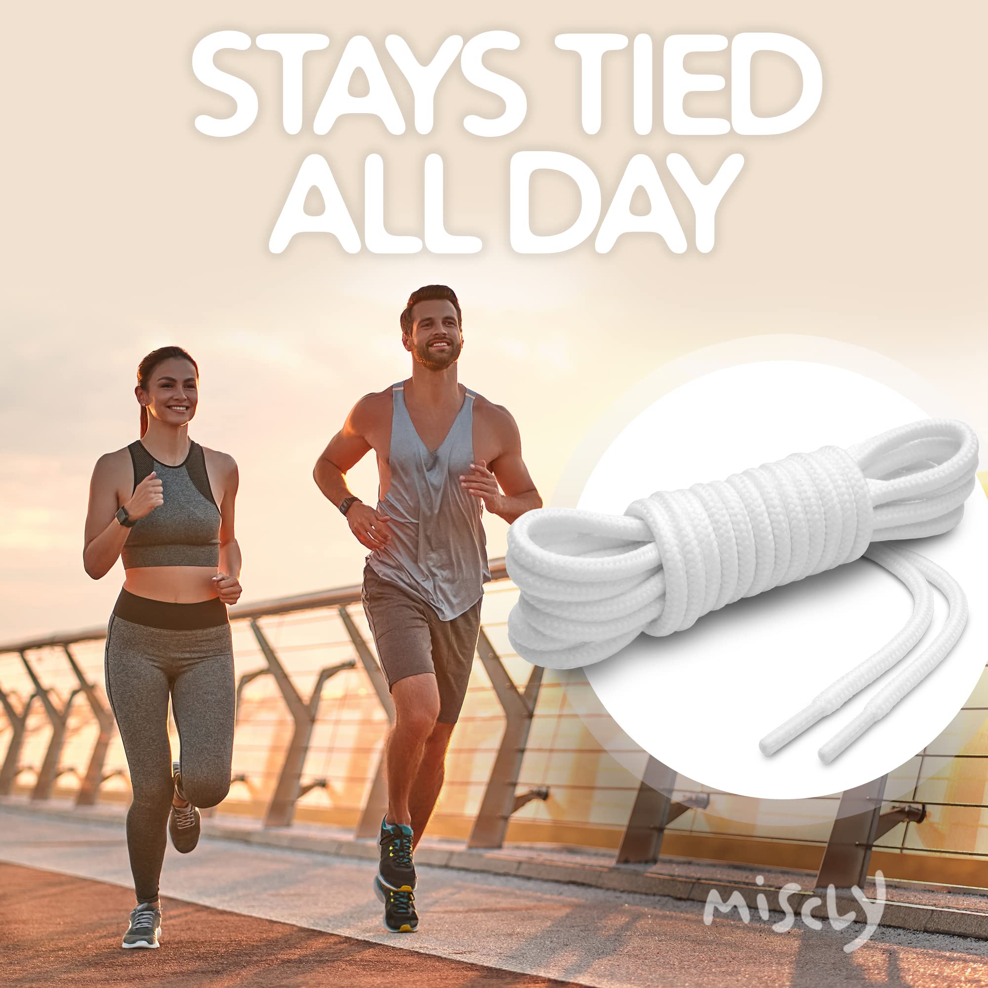Miscly Round Shoelaces 1 Pair] 532 Thick - For Shoes, Sneakers  Boots (27, White)