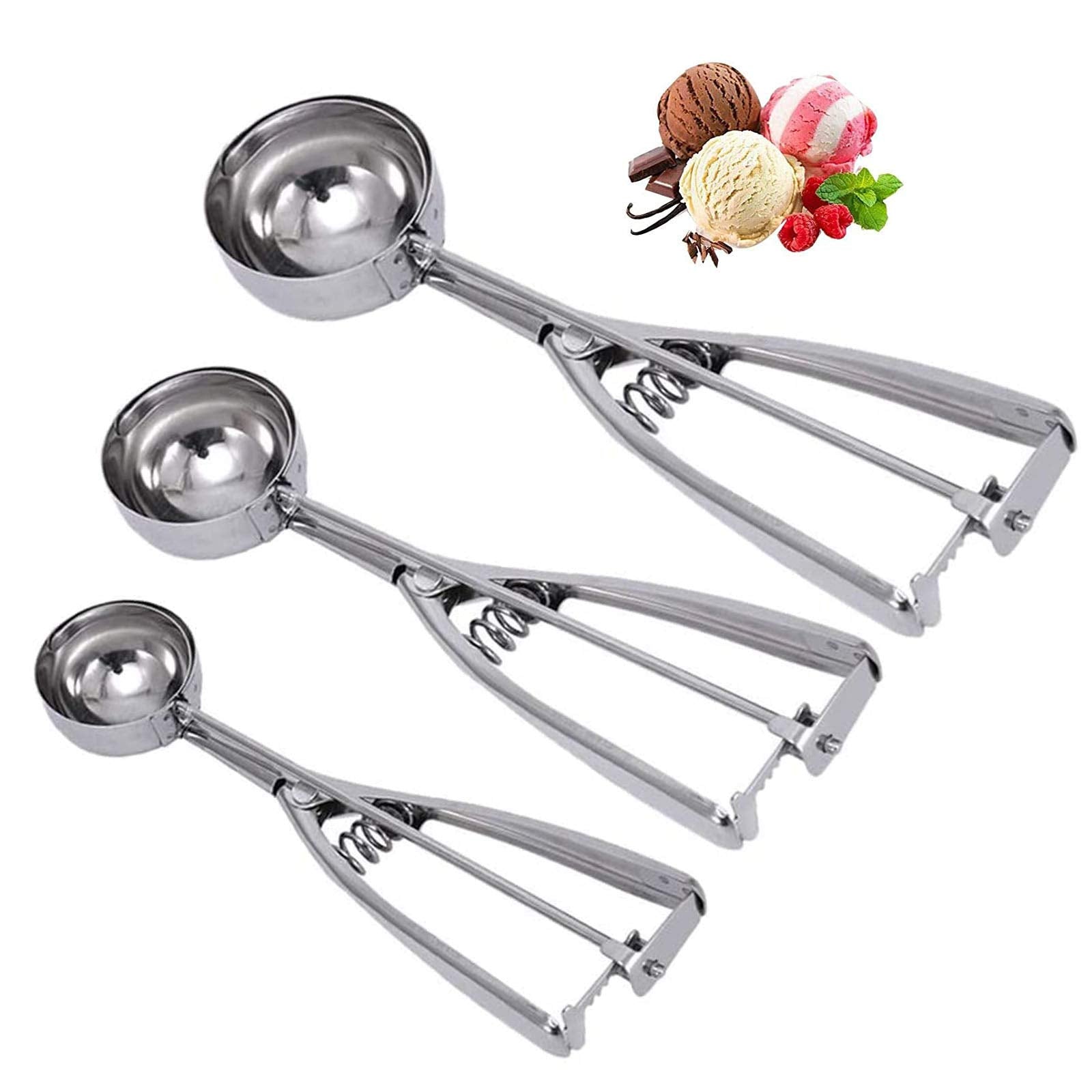 Linwnil Cookie Scoop Set - Small/1 Tablespoon, Medium/2 Tablespoon, Large/3 Tablespoon - Ice Cream Scoop Set, 18/8 Stainless Ste