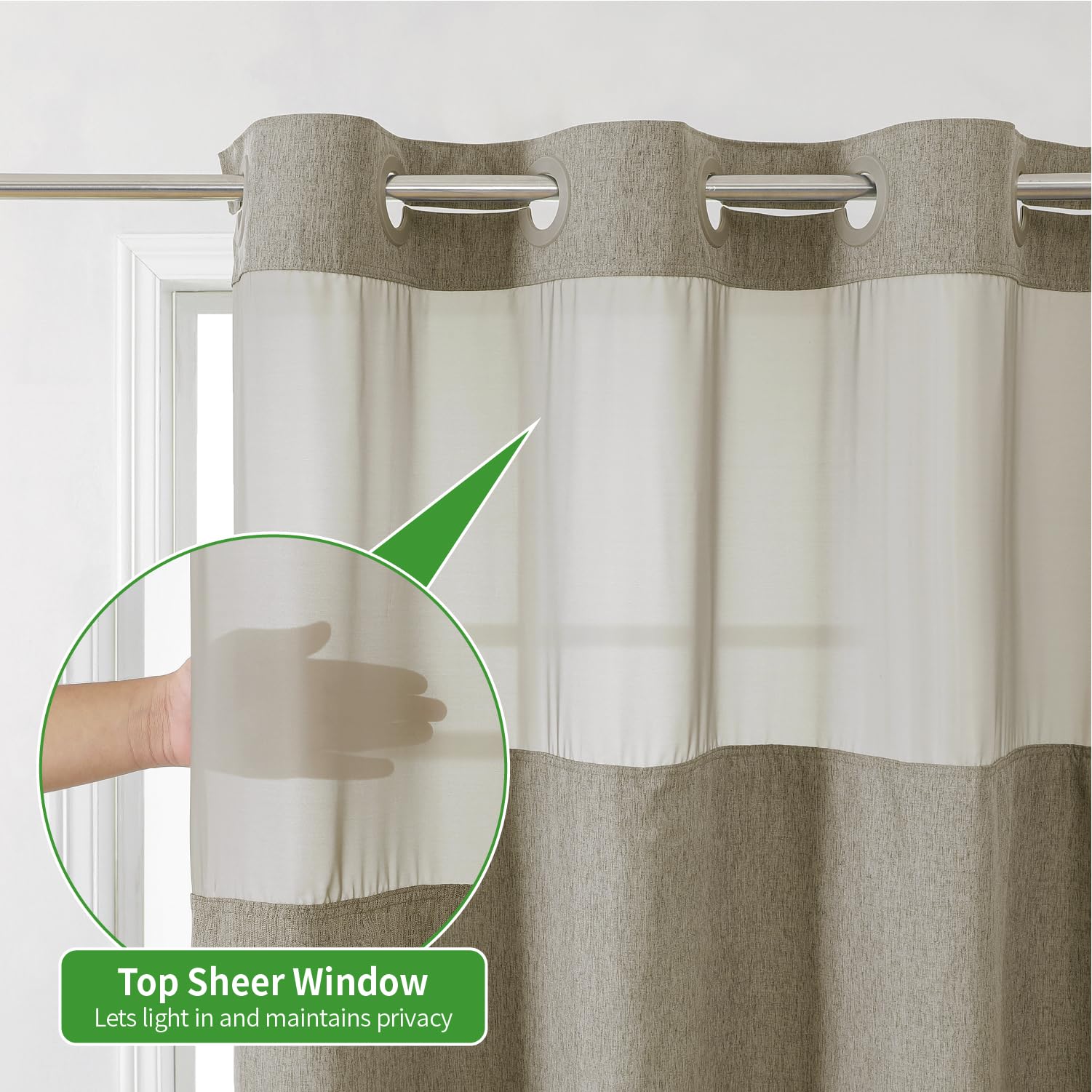 Eachope Extra Long No Hooks Needed Linen Textured Shower Curtain With Snap-In Fabric Liner Set,Hotel Luxury Decor Shower Curtain