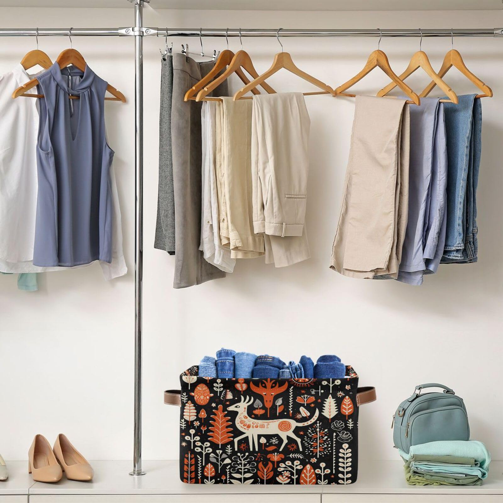 Alaza Orange Tree Deer Merry Christmas Foldable Storage Box Storage Basket Organizer Bins With Handles For Shelf Closet Living R