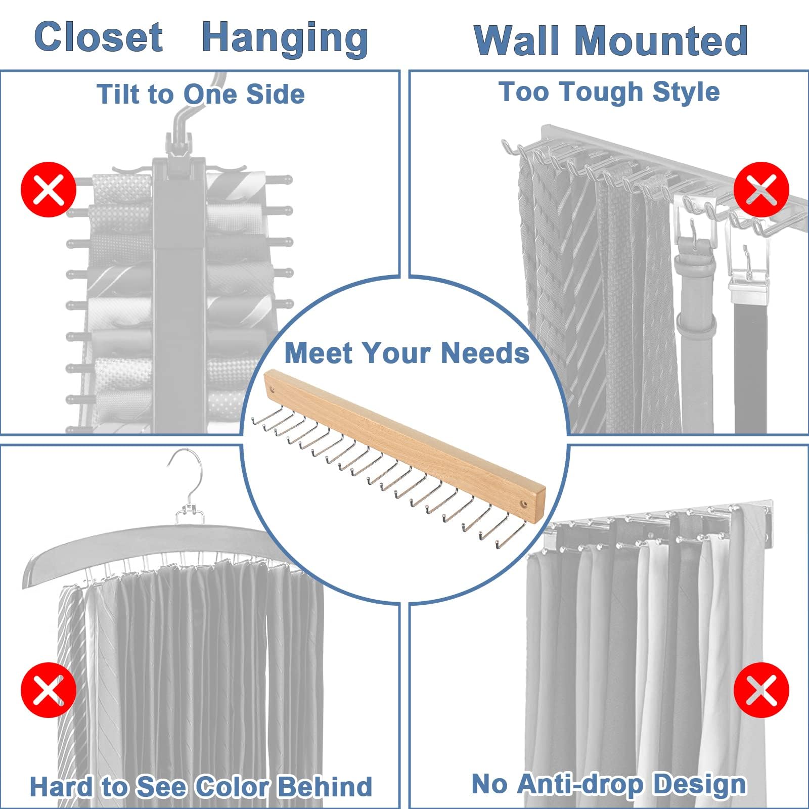 Tie Rack Wall Mounted, 360Rotating Tie Hanger Belt Organizer Max 20 Storage For Belt, Ties, Purse, Scarves, Tank Top, Hats, Meda