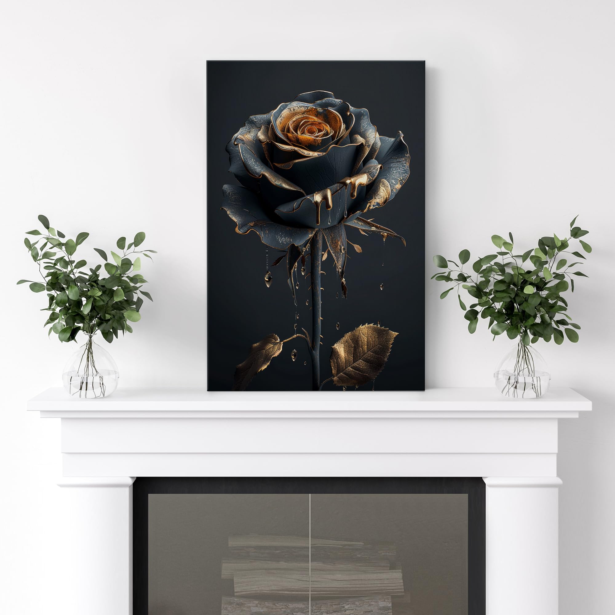 Wall26 Canvas Print Wall Art Artistic Black Rose With Golden Highlights Exquisite Floral Nature Wilderness Photography Modern Ar
