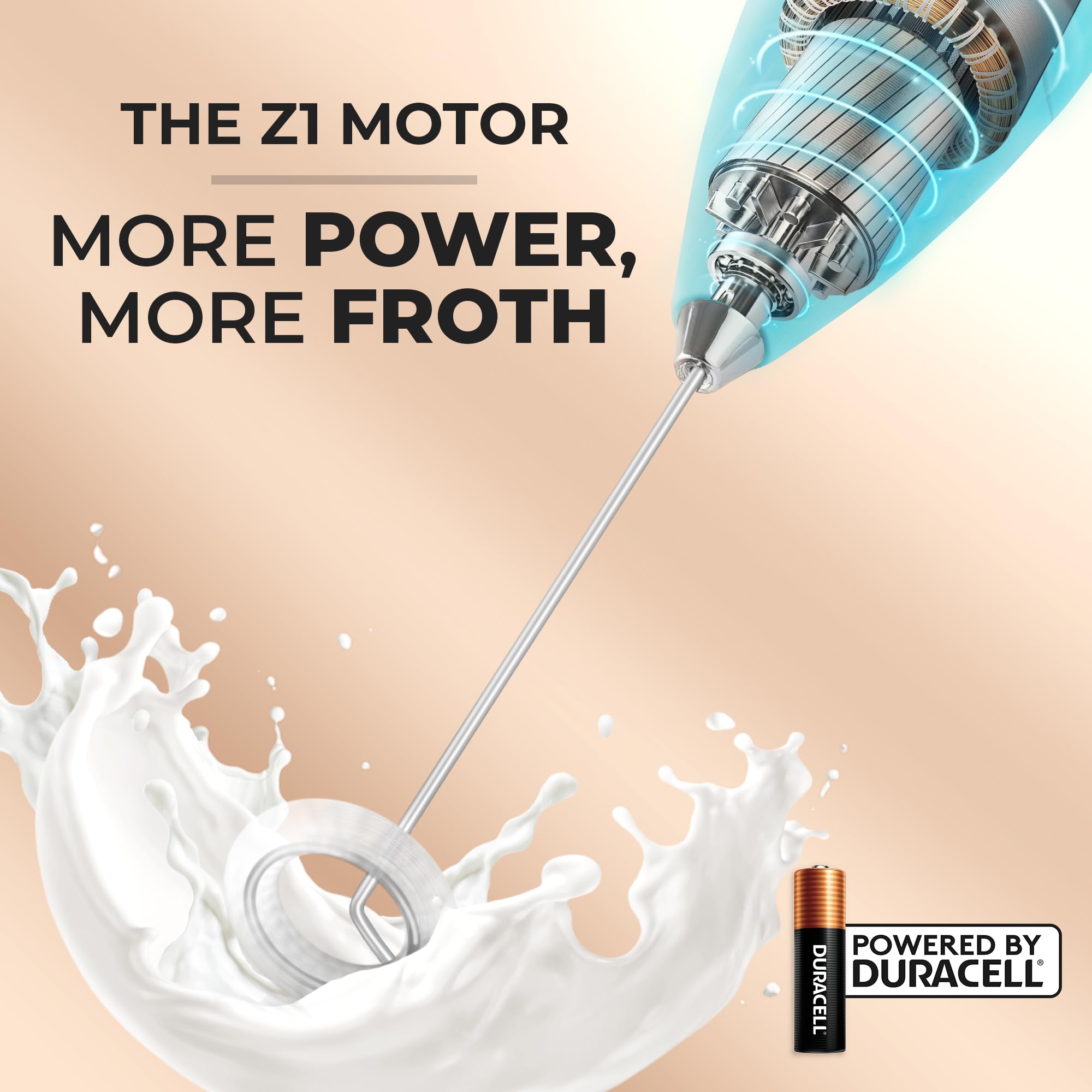 Zulay Kitchen Handheld Milk Frother with Duracell AA Batteries - Ultra Fast Electric Mixer & Foam Maker, Easy-Clean Drink Mixer