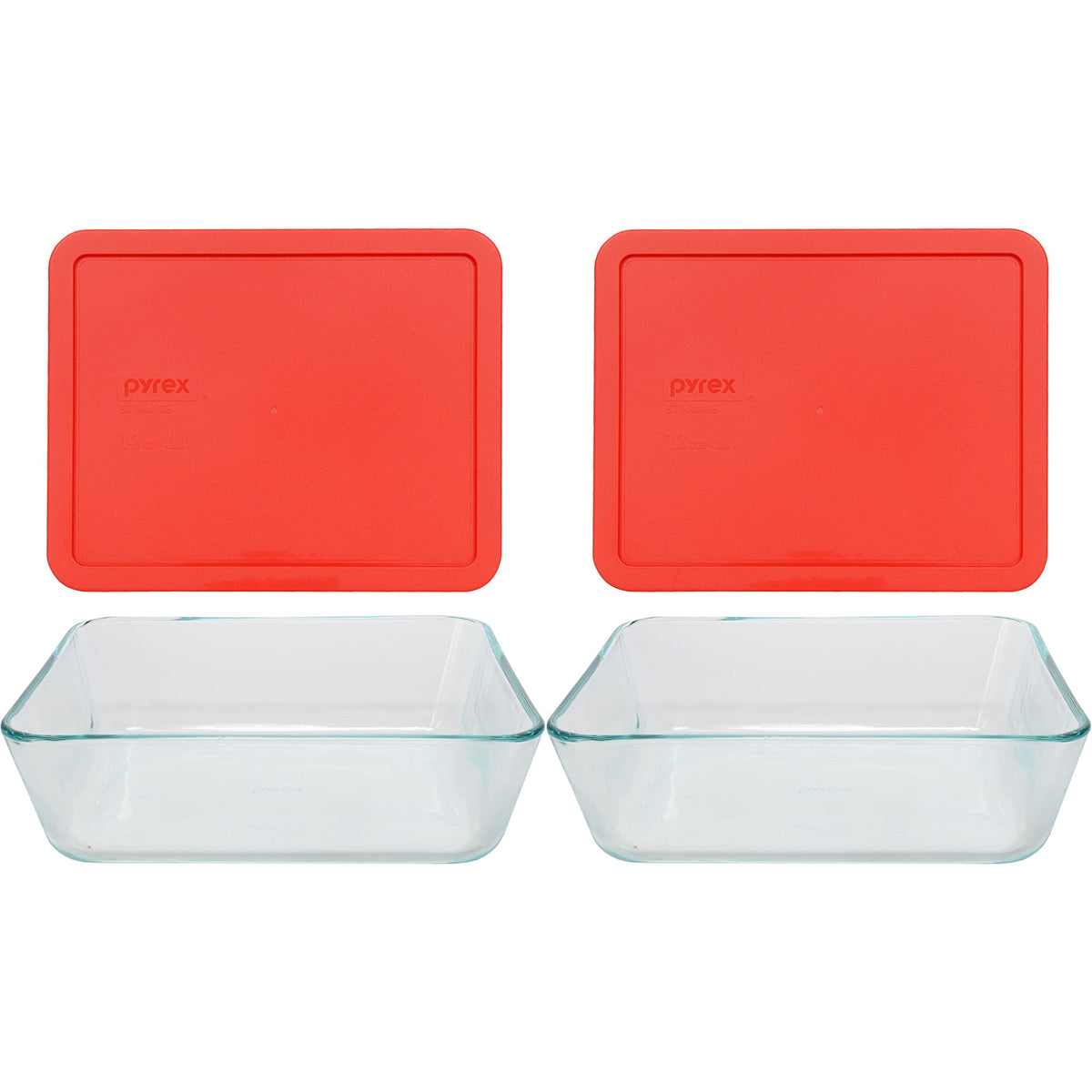 Pyrex 1075451 Stor+Rect/Cvr Size Cu Pyrx Storage+Rectangle/Cover, 11 Cup Containers (Pack Of 2), Red