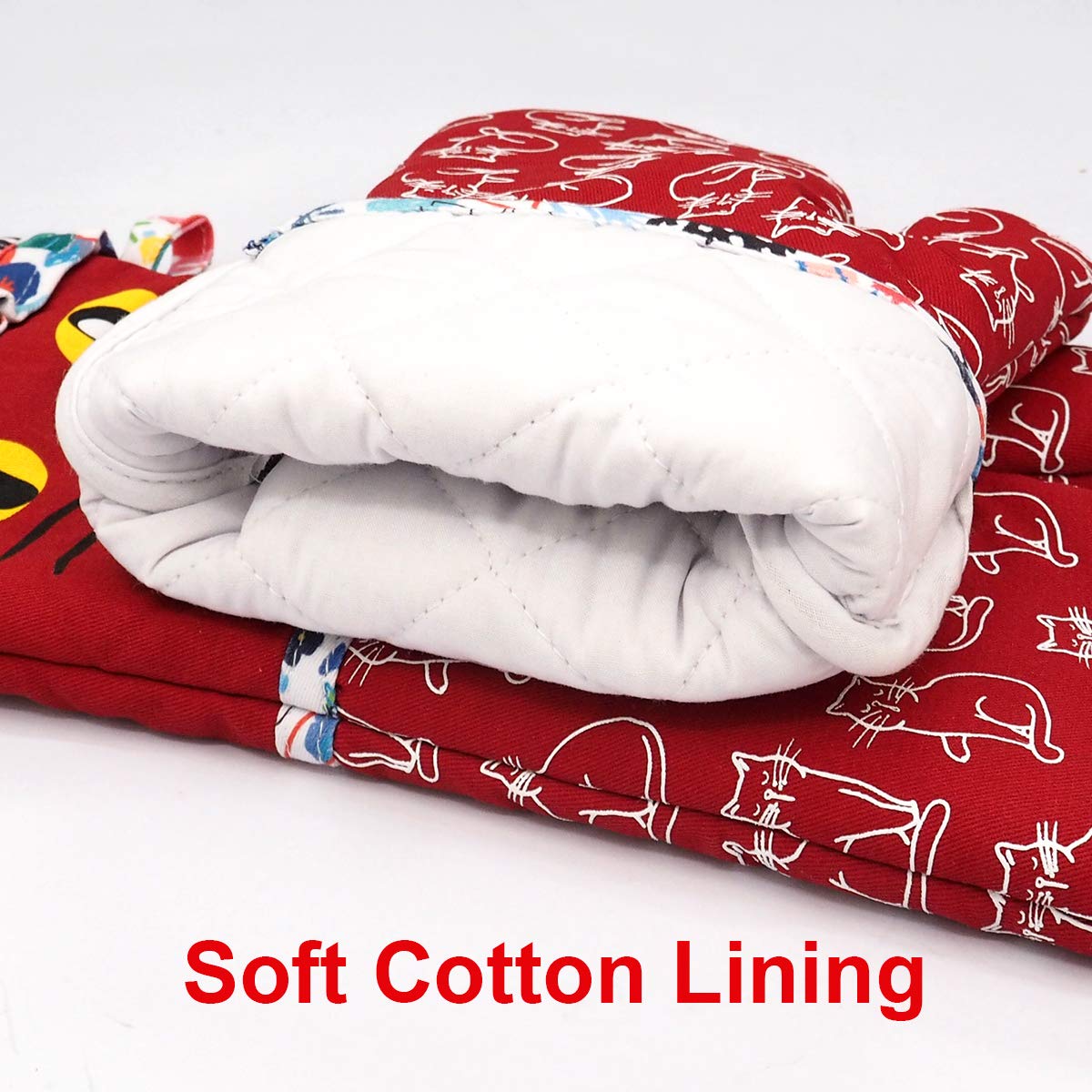 Alselo Oven Mitts, Heat Resistant With Soft Quilted Cotton Lining Set Of 2, Fashion Animal Design With Silicone Printing Anti-Sl