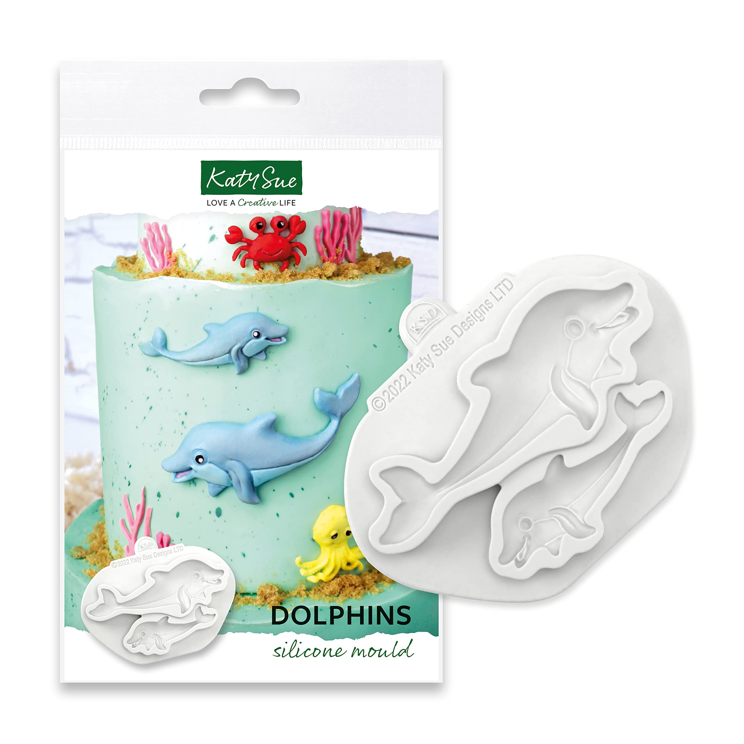 Katy Sue Dolphins Silicone Mold For Seaside & Sea-Themed Cake Decorating & Crafts - Makes 1 Large Dolphin 4.5 X 1.4 Inch & 1 Sma