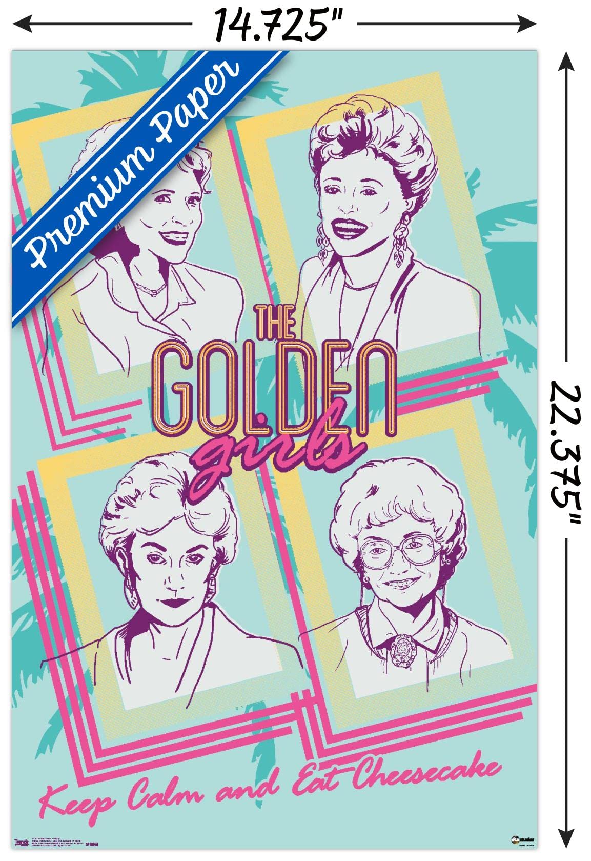 Trends International Golden Girls-Group Wall, 14.725 In X 22.375 In, Premium Poster & Mount Bundle