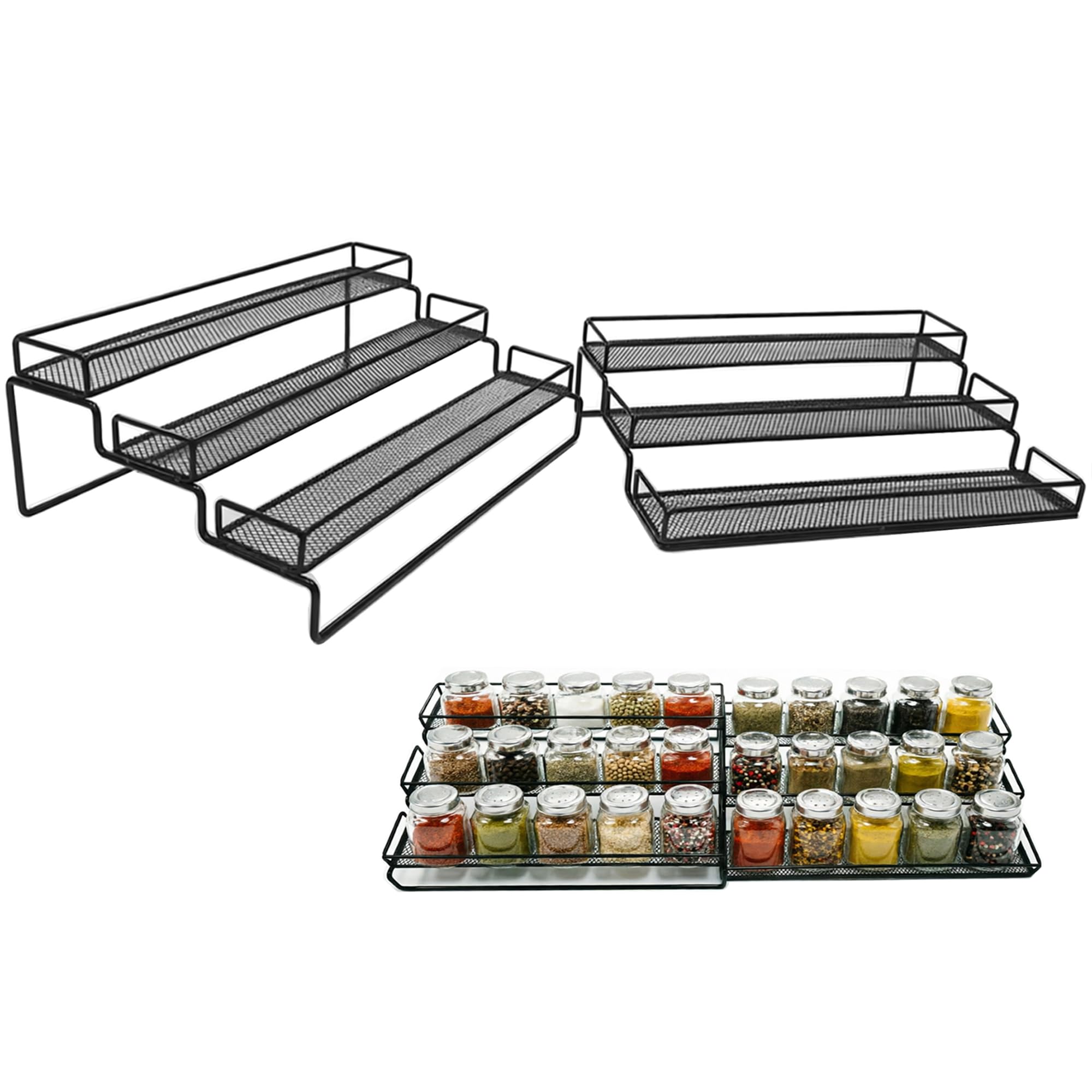 ELESEI 3Tier Expandable Spice Rack, Adjustable Length 12.5 to 24.5 Inches, Space Saving Kitchen Storage Organizer & Shelf for C