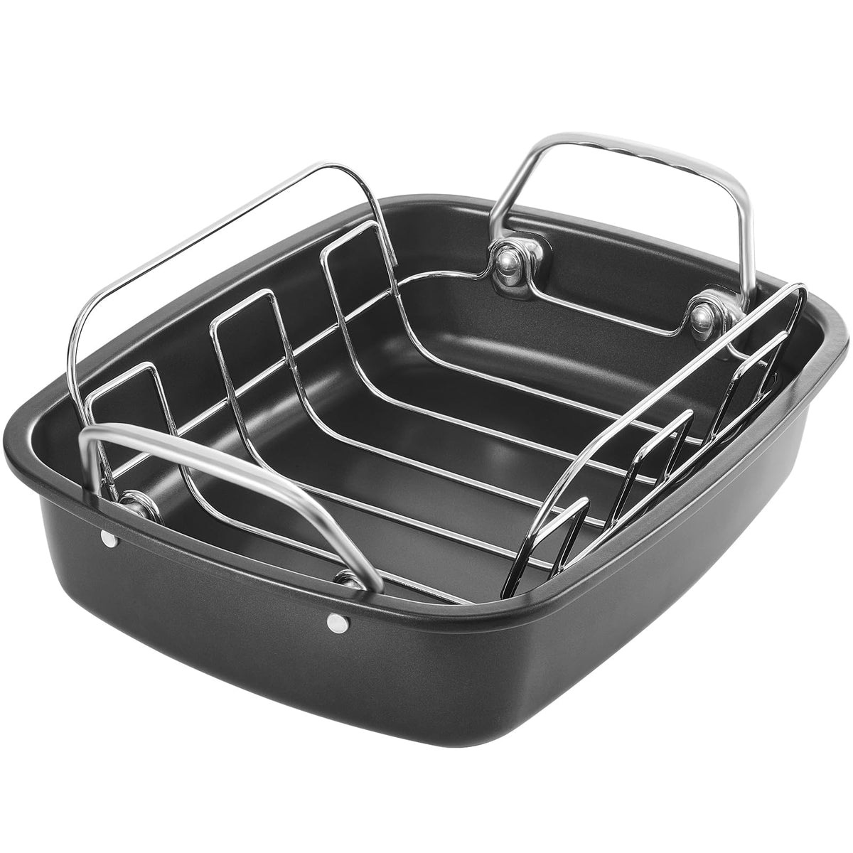 Kitessensu Nonstick Turkey Roasting Pan With Rack 17 X 14 Inch - Large Chicken Roaster Pan For Oven - Wider Handles & Heavy Duty