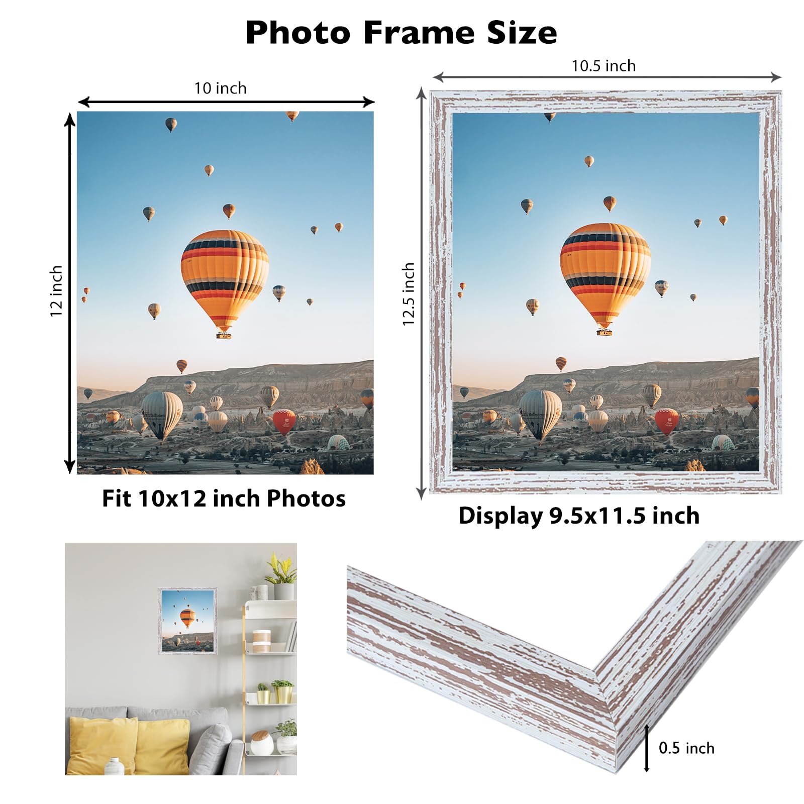 JCJMY 10x12 Picture Frame Rustic White for Wall Hanging, Wall Mounting Horizontally or Vertically, 10 x 12 Wall Gallery Poster P