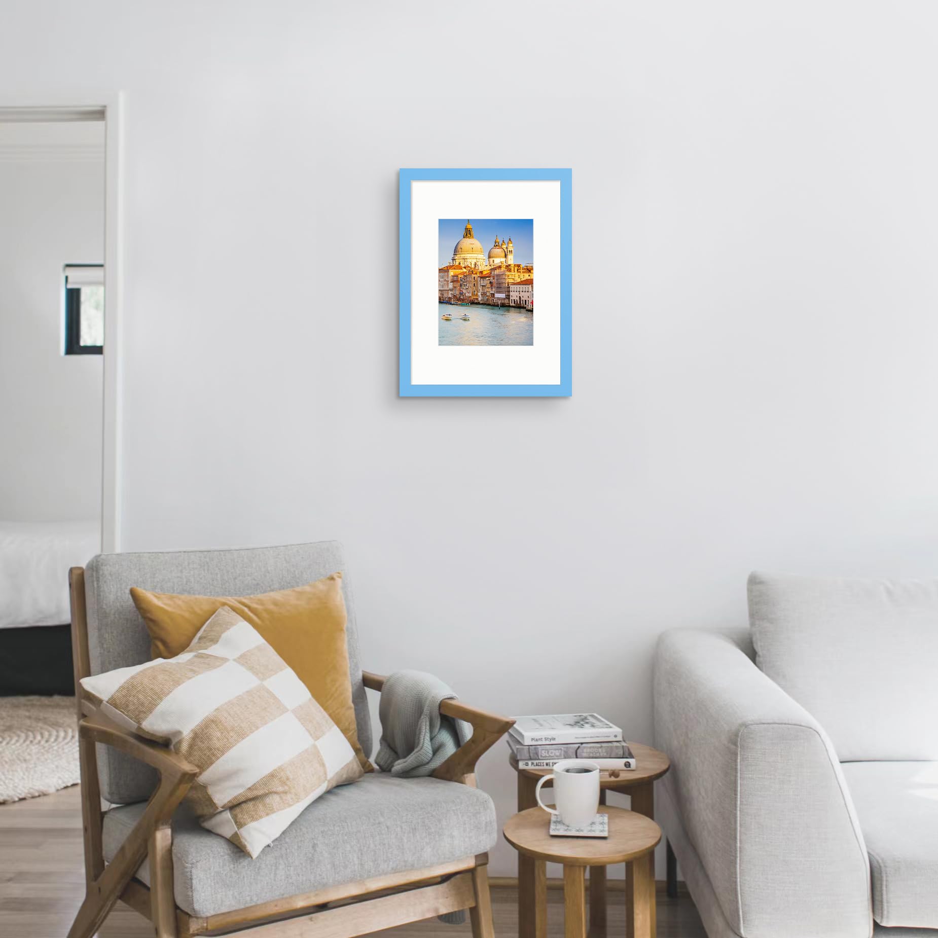 wyooxoo 8x12 Picture Frame Set of 2 Made of Solid Wood Blue Photo Frames Display Pictures 6x8 with Mat or 8x12 Without Mat Color