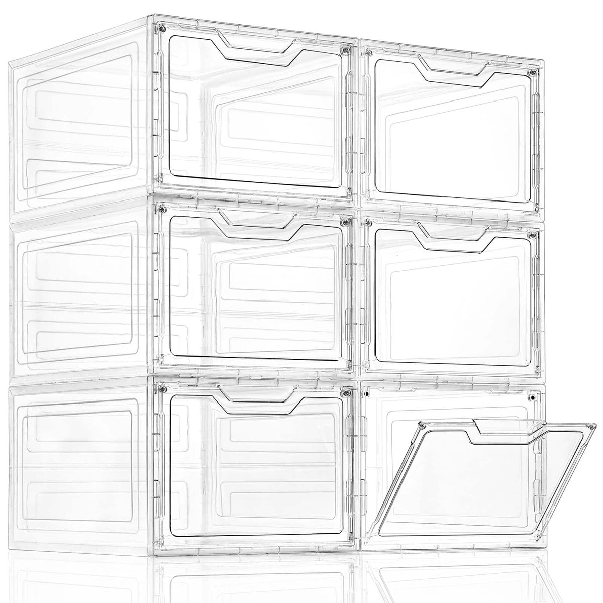 Freebat 6 Pack Stackable Storage Bins With Lids, 19Qt Plastic Bins For Storage, Closet Organizers And Storage, Storage Container