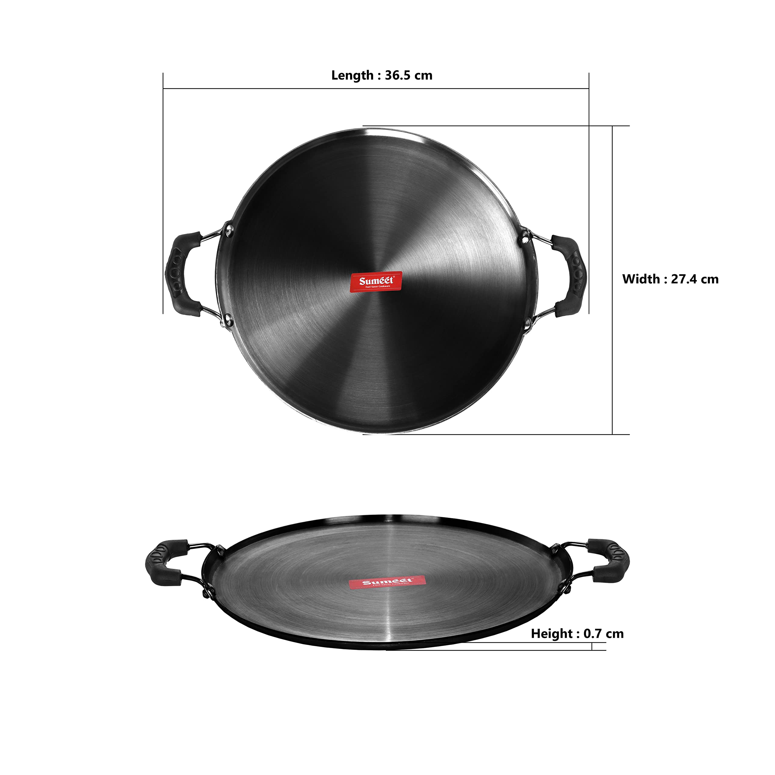 Sumeet Pre Seasoned 2.5Mm Thick Iron Dosa Tawa With Double Side Handle (27.4Cm)