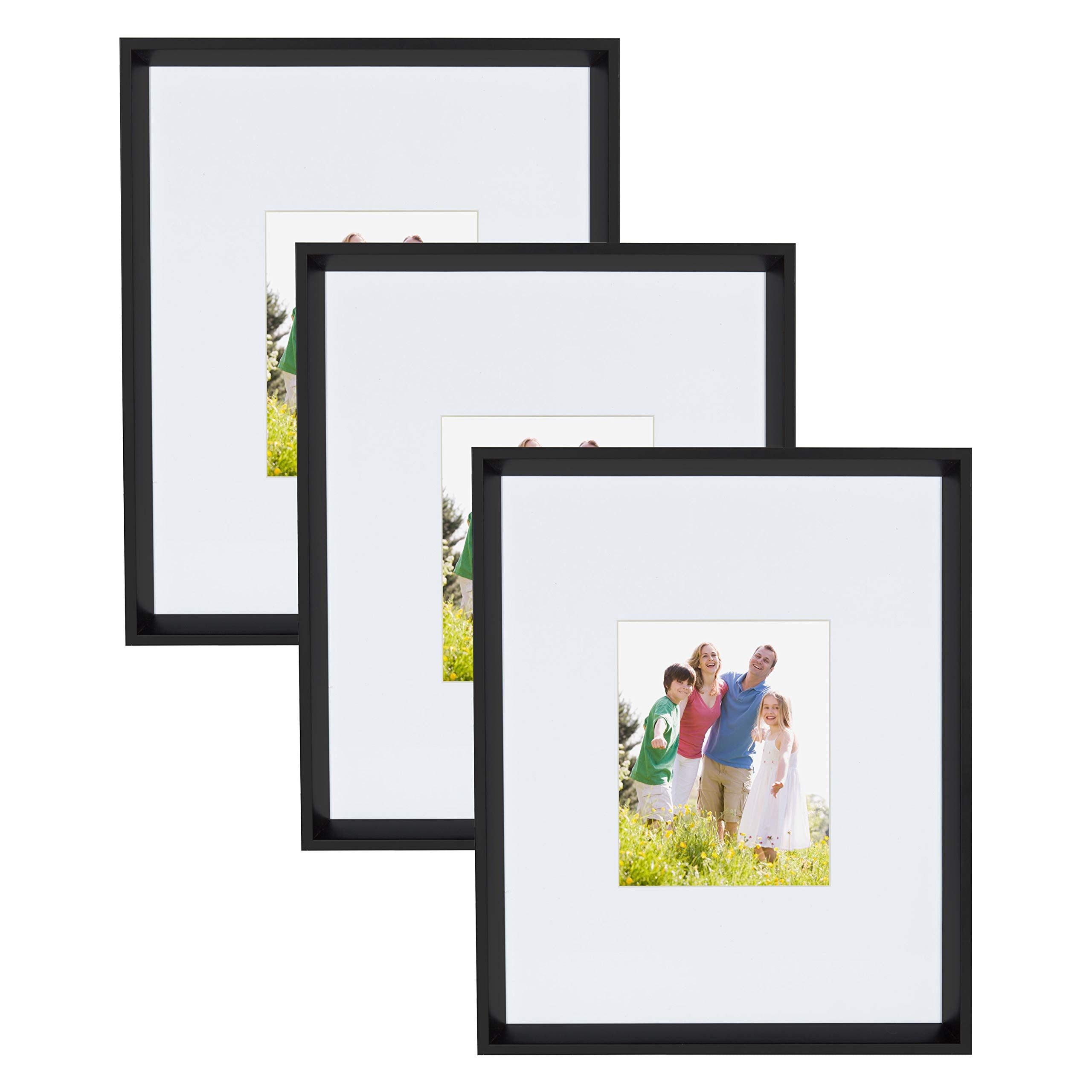 Kate and Laurel Calter Modern Wall Picture Frame Set, Black 16x20 matted to 8x10, Pack of 3
