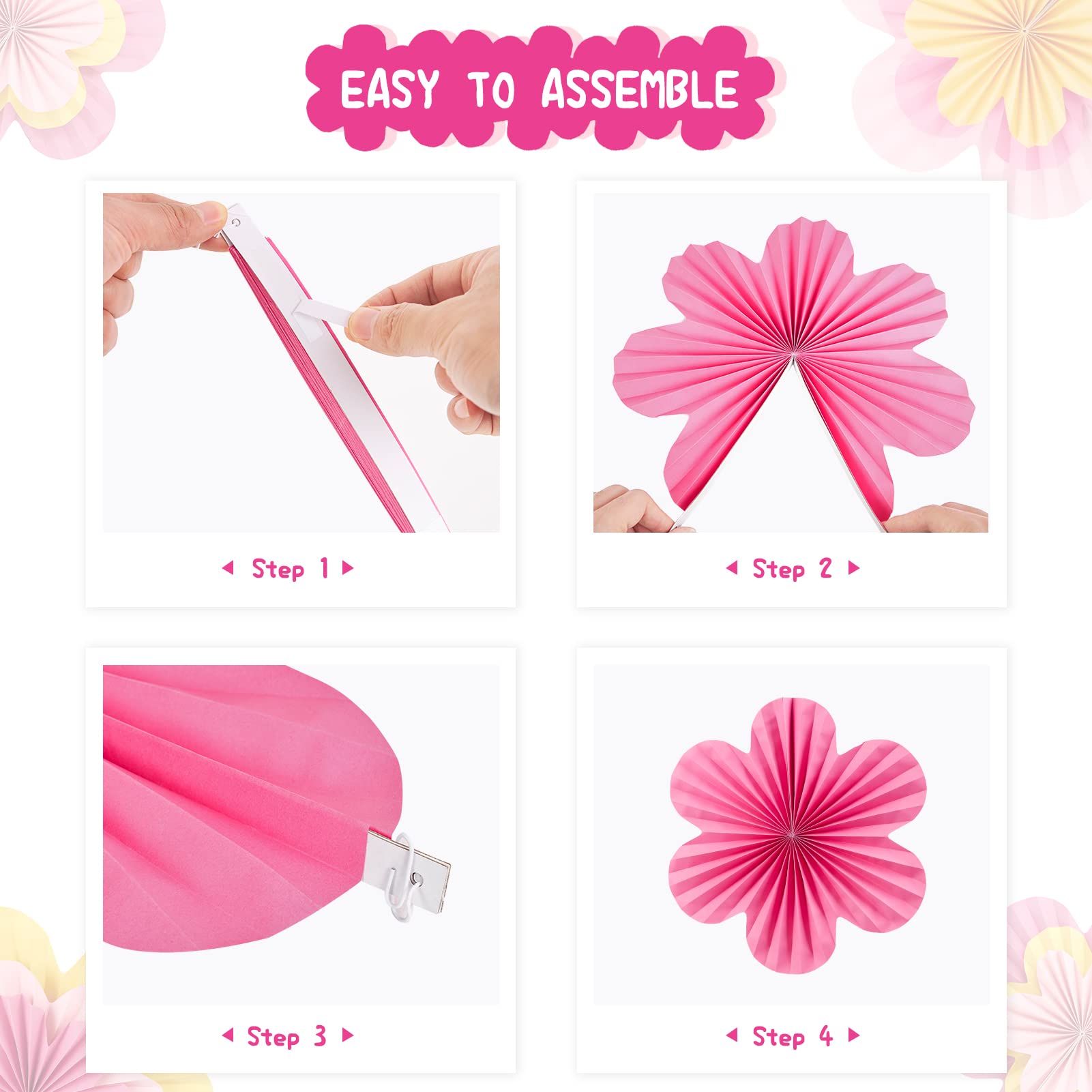 Easy Joy Paper Flowers Decorations For Wall Paper Fans Classroom Decoration Paper Floral Backdrop Decor Paper Fans Decoration Ha