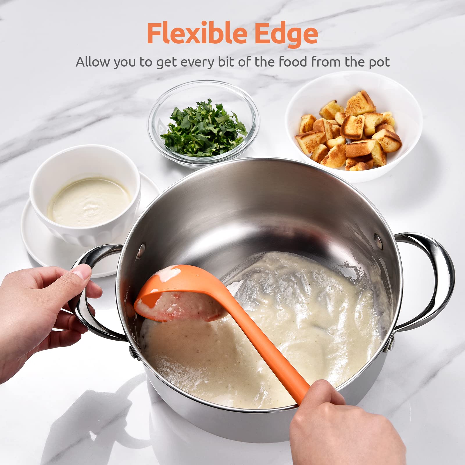 13 Inch Silicone Soup Ladle: U-Taste 600F Heat Resistant 4 Oz Large Non-Stick Seamless Rubber Kitchen Deep Serving Spoon With No