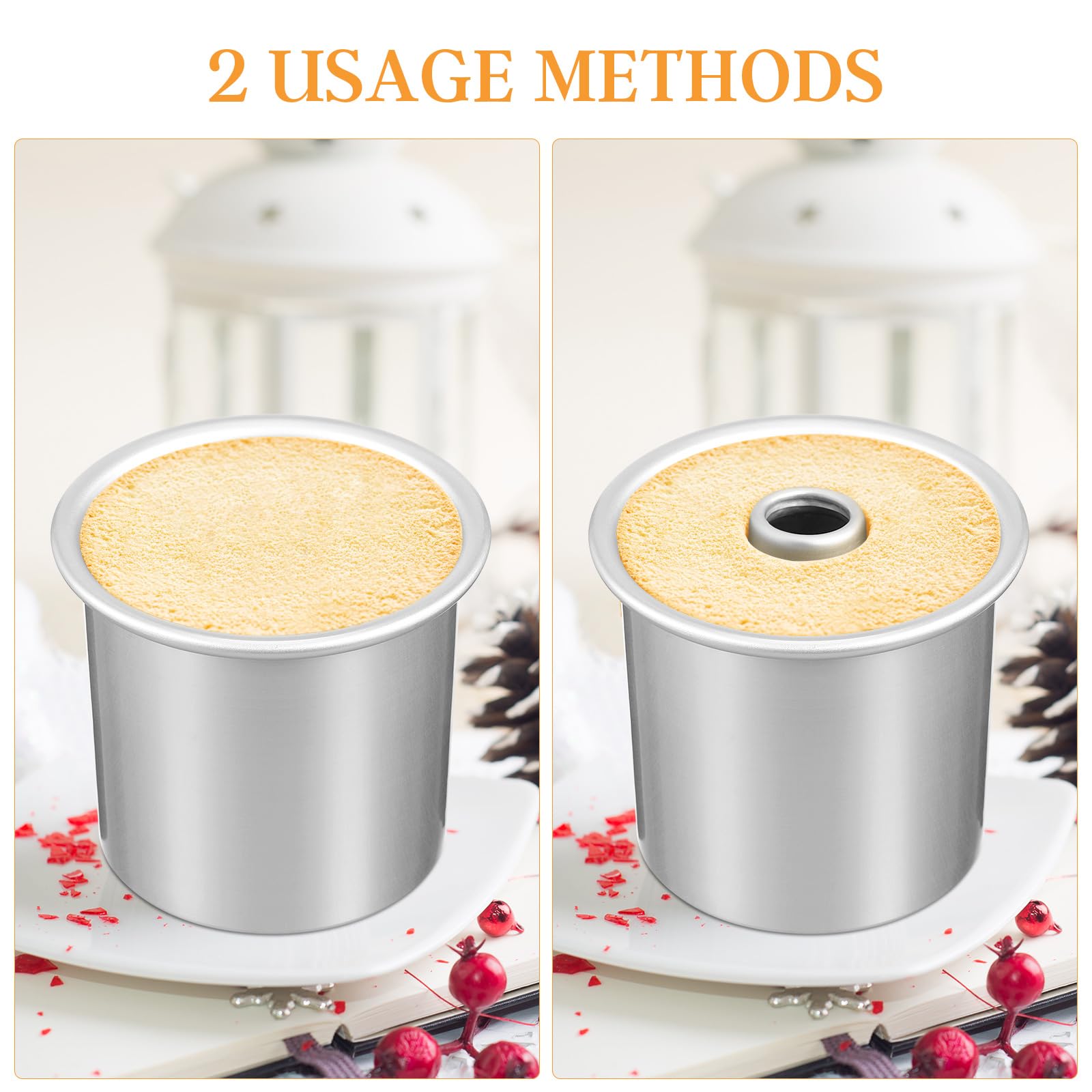 CALLARON Mini Angel Food Cake Pan, 4-Inch Non-Stick Aluminum Chiffon Tube Pan, Removable Bottom, As Shown