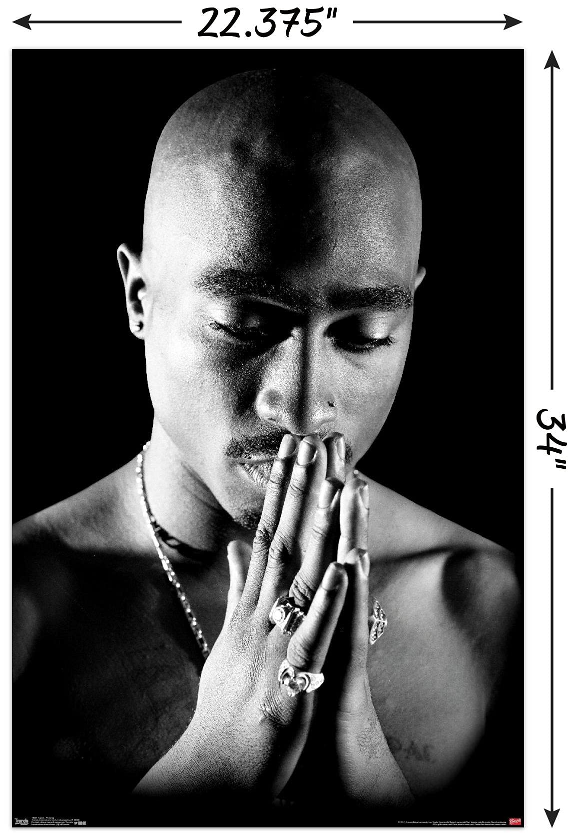 Trends International Tupac-Praying Mount Wall Poster  22.375'' x 34''  Poster & Mount Bundle  Dormitory