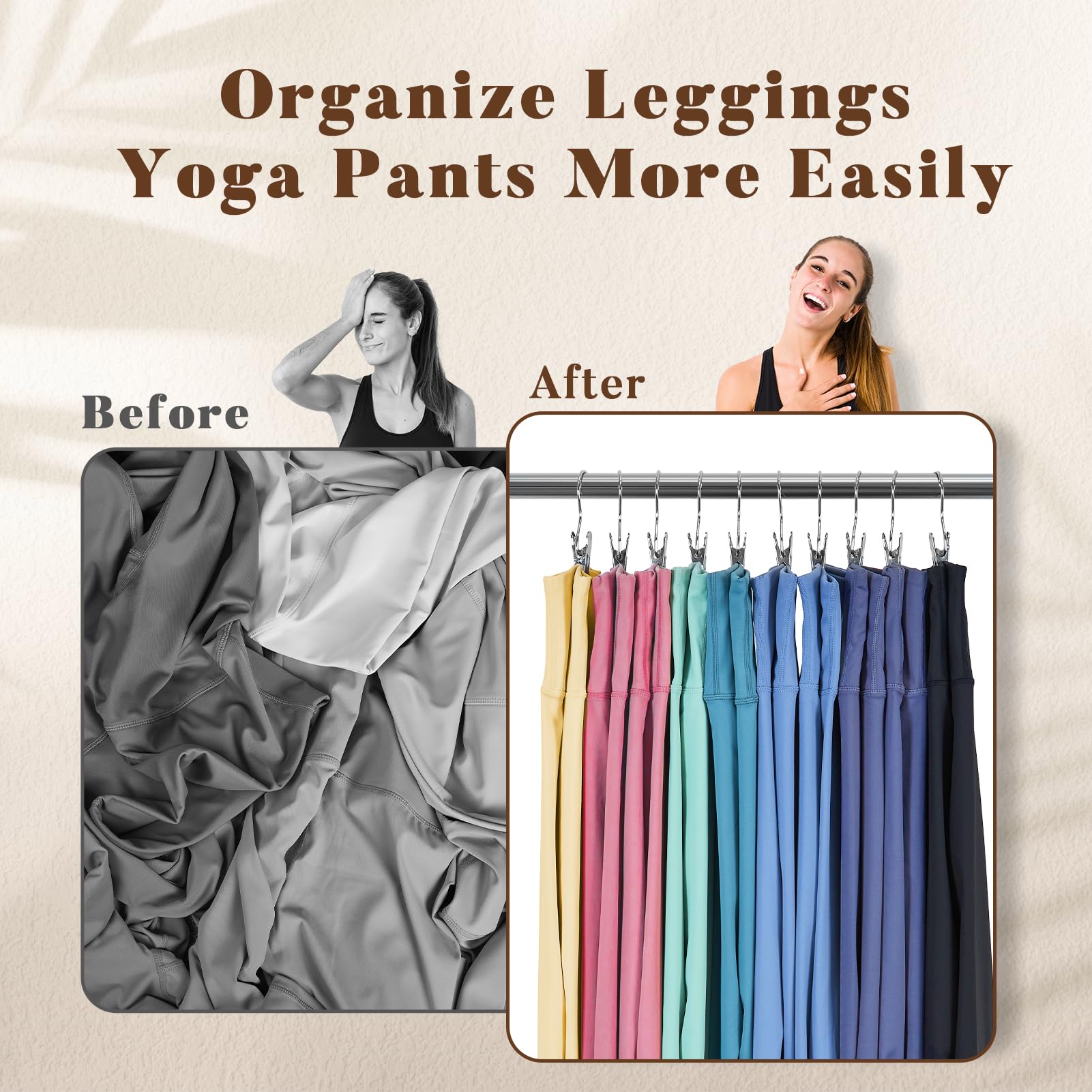 Legging Organizer For Closet, Metal Yoga Pants Hangers 20 Pack Hanging Clips W/Rubber Coated Holds Leggings, Space Saving Hanger