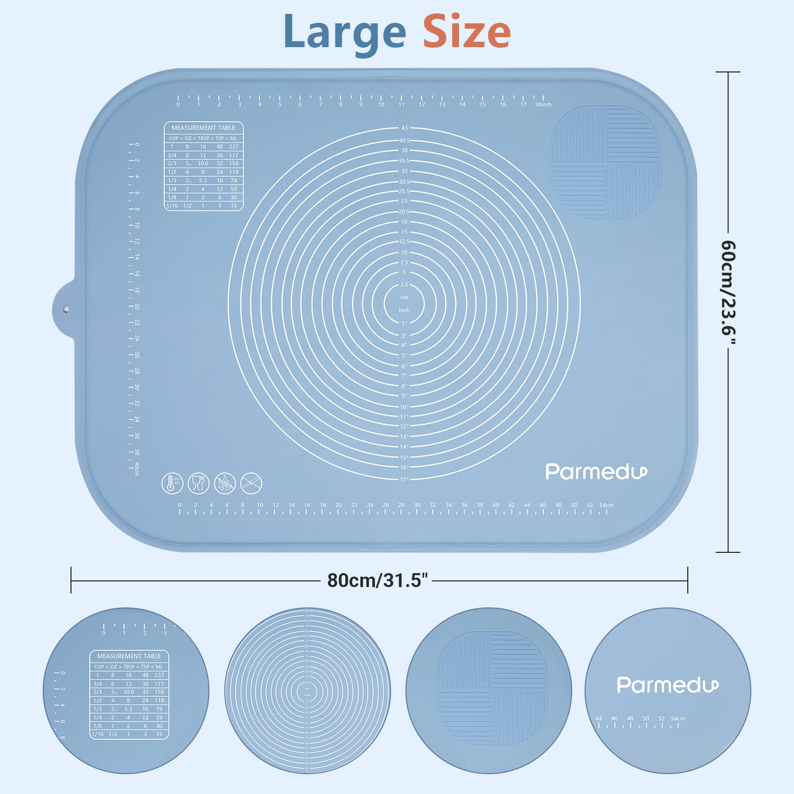 Extra Large Silicone Baking Mat: 32*24In Pastry Mat Non-Stick Thick Dough Kneading Mat With Pastry Scraper & Storage Belt & Edge