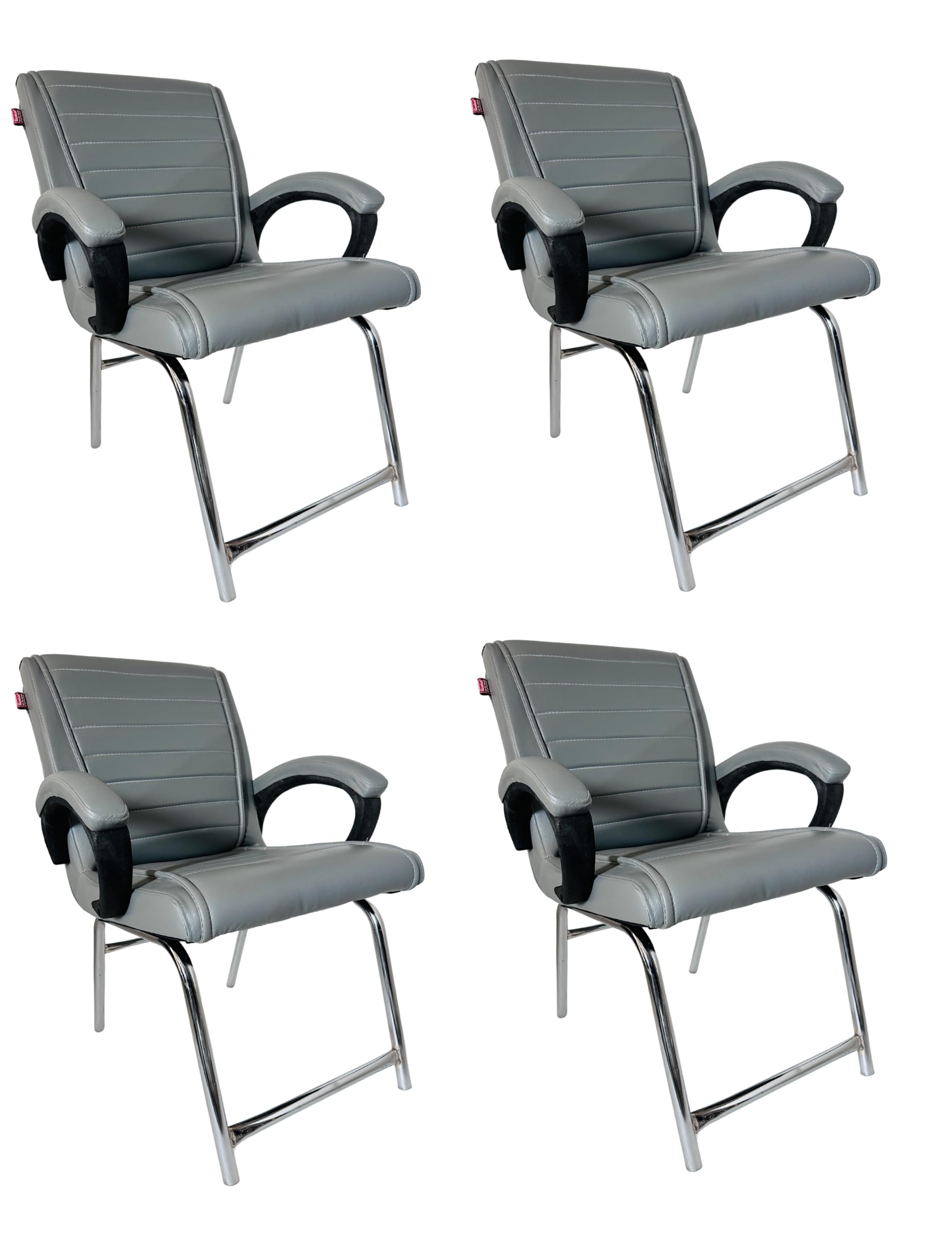 Kithania Executive Office Chair Home Study Library Chair With Chrome Steel And Cushioned Seat Back (4, Grey, H Frame)