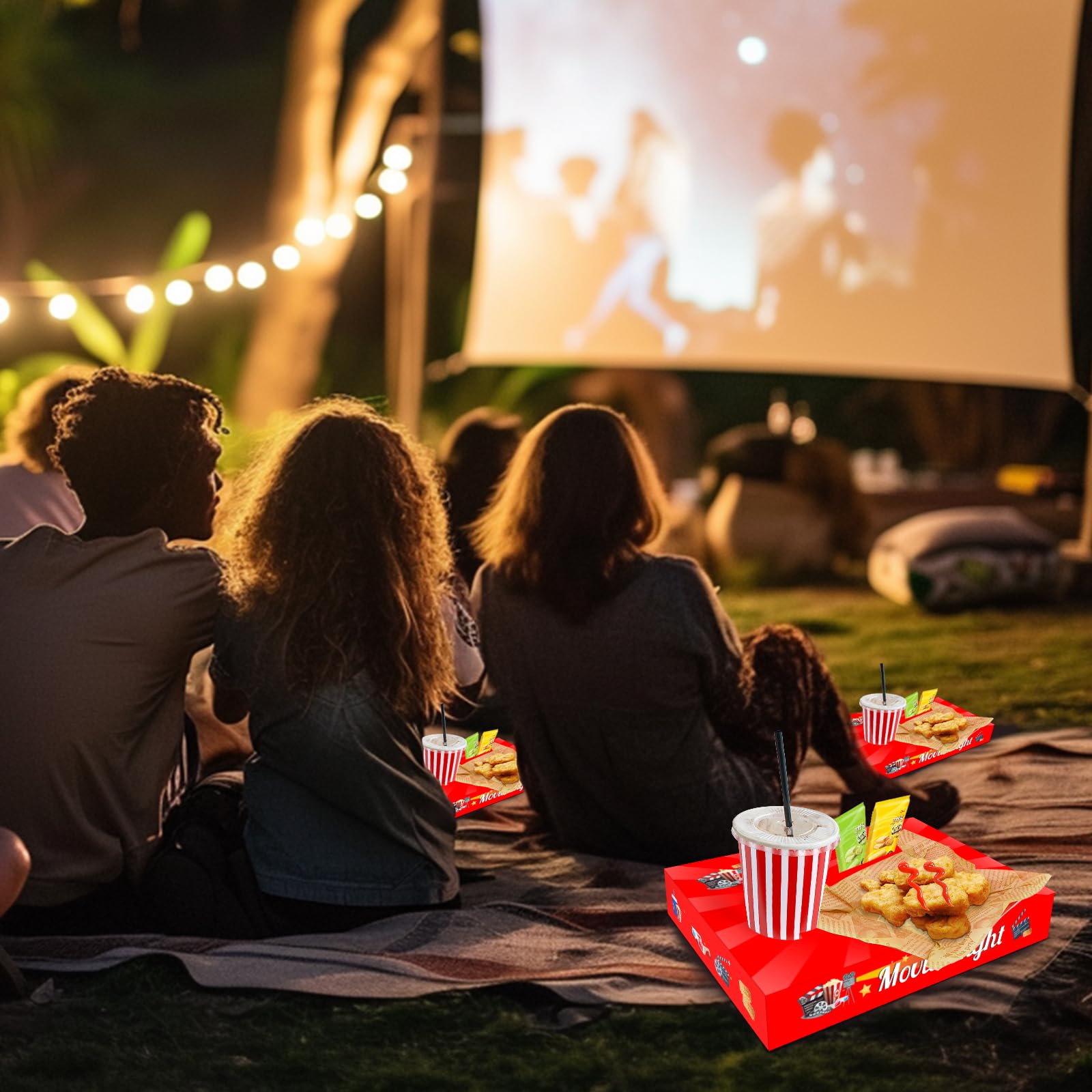 Lstamoy 24Pcs Movie Night Snack Trays With Popcorn Bags And Food Trays, Movie Night Supplies For Movie Theater Family Birthday P