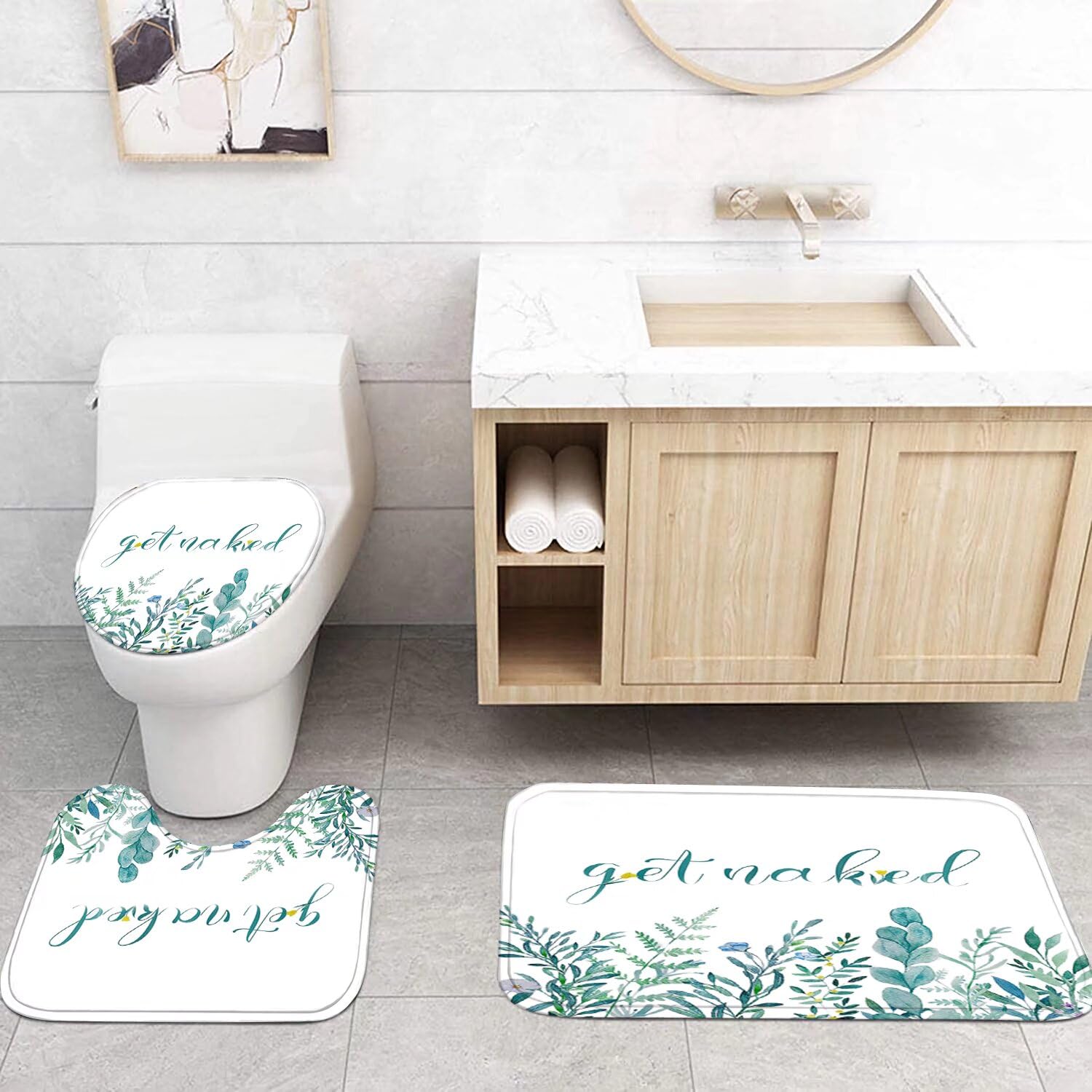 Ddqq 4Pcs Spring Dragonfly Shower Curtain Set Yellow Flower Bathroom Sets With Rugs, Green Leaf Bathroom Shower Curtain Set With