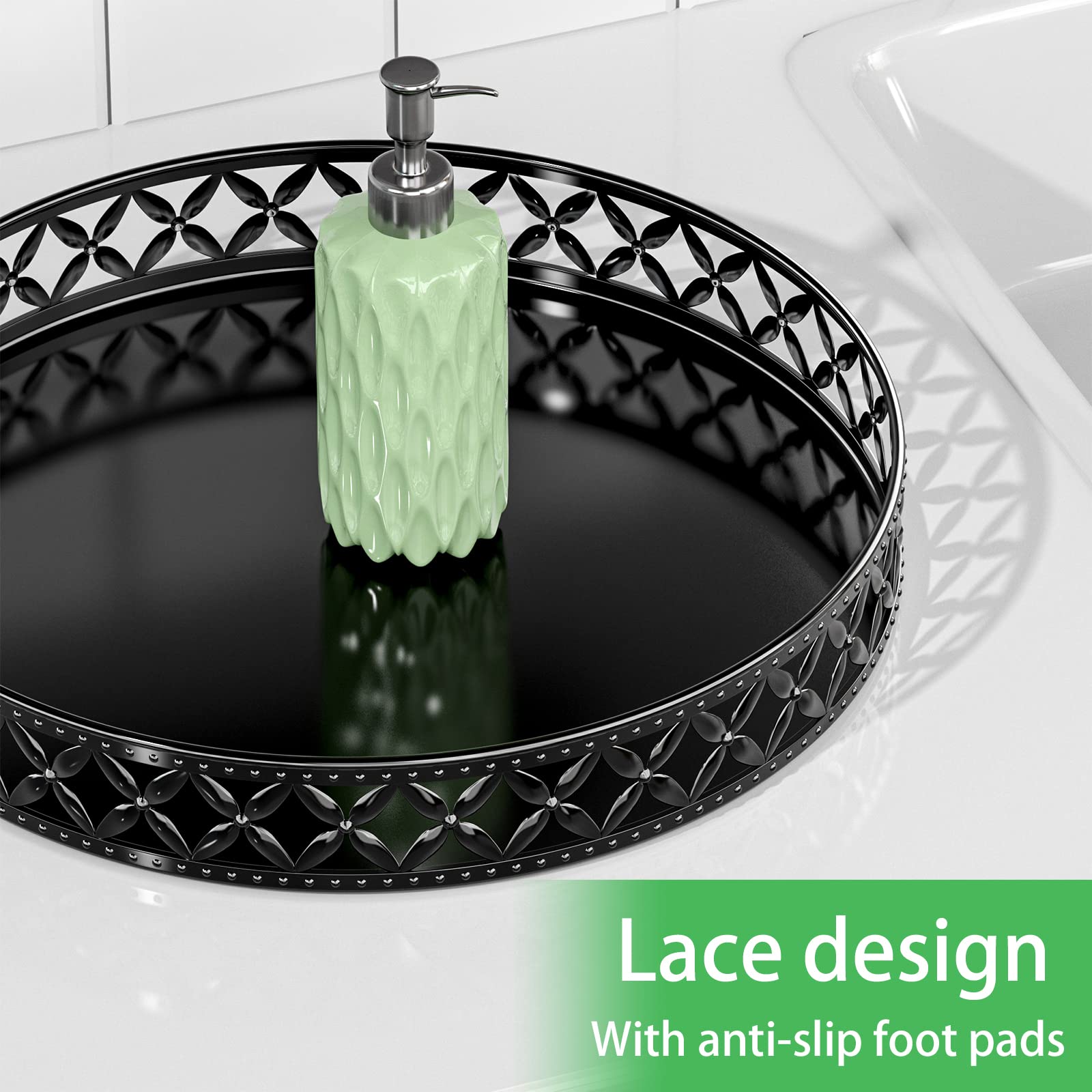 Vanity Tray For Bathroom Counter - 11 Inch Black Decorative Tray Bathroom Counter Tray Organizer For Perfume Cosmetics Jewelry M