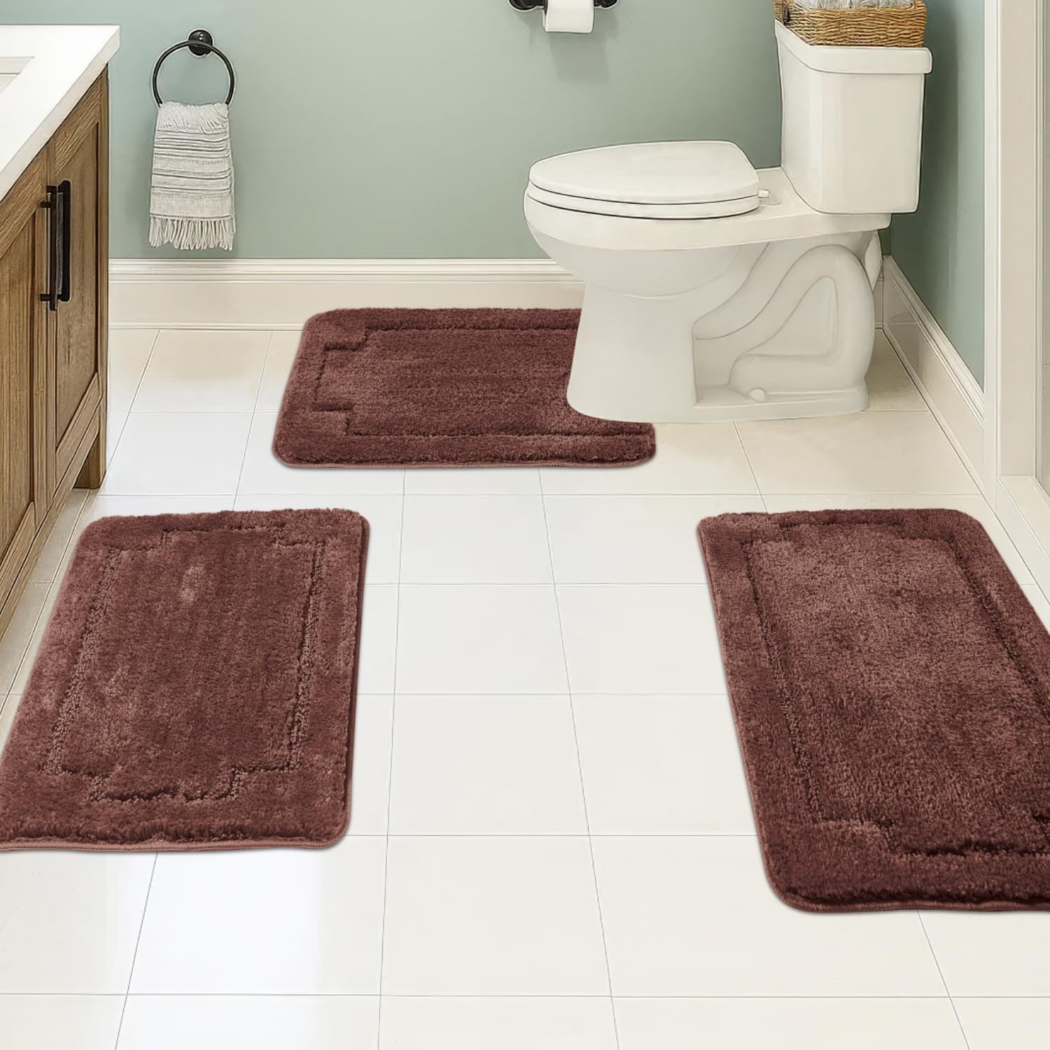 CNNJ Bath Rugs Set 3 Pieces Bathroom Mat Soft Absorbent Plush Shaggy Soft Floor Non Slip Shower Bath Tub Machine Washable Honey Gold